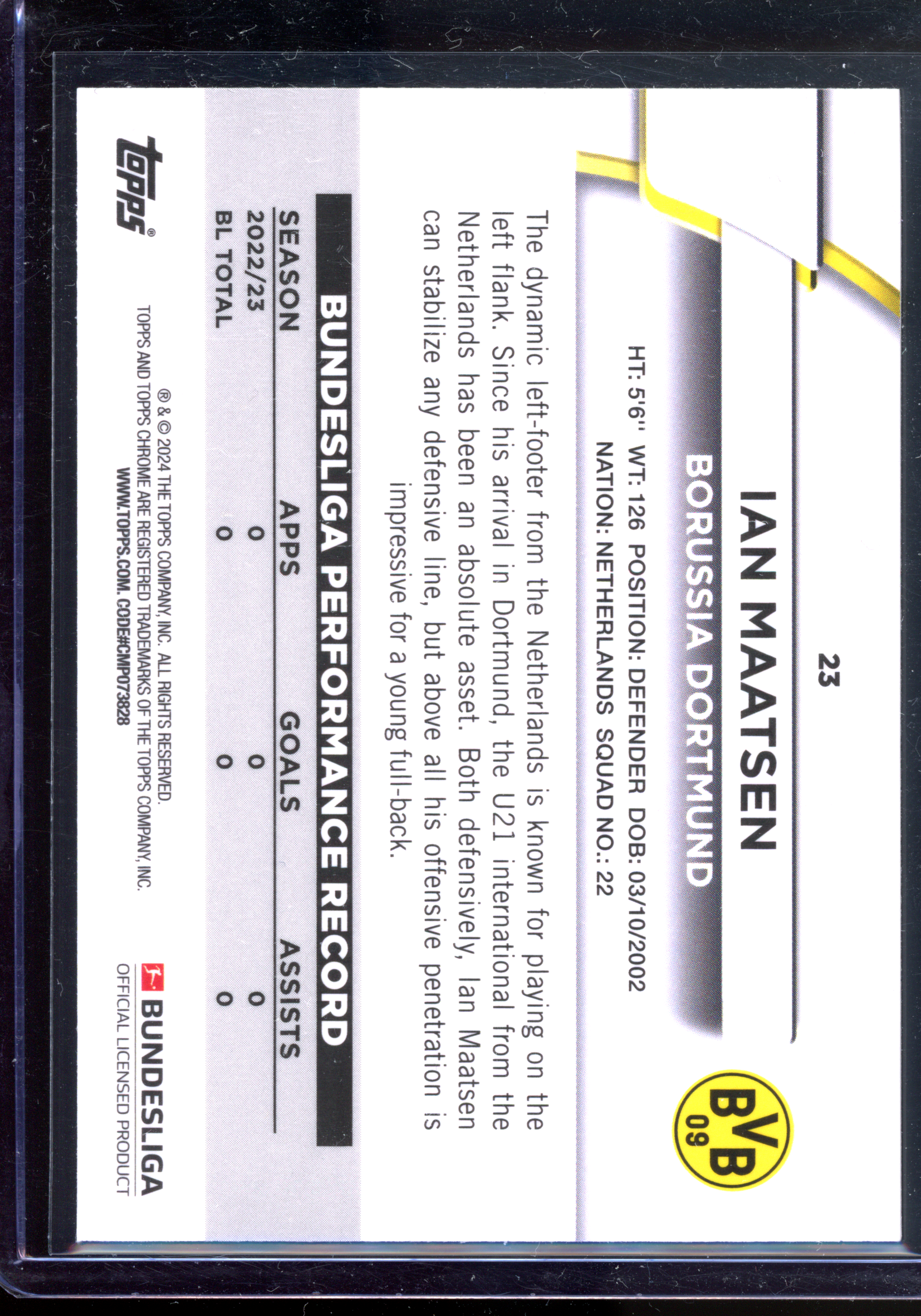 Ian Maatsen Green Rookie Karte I 2023-24 Topps Chrome Bundesliga