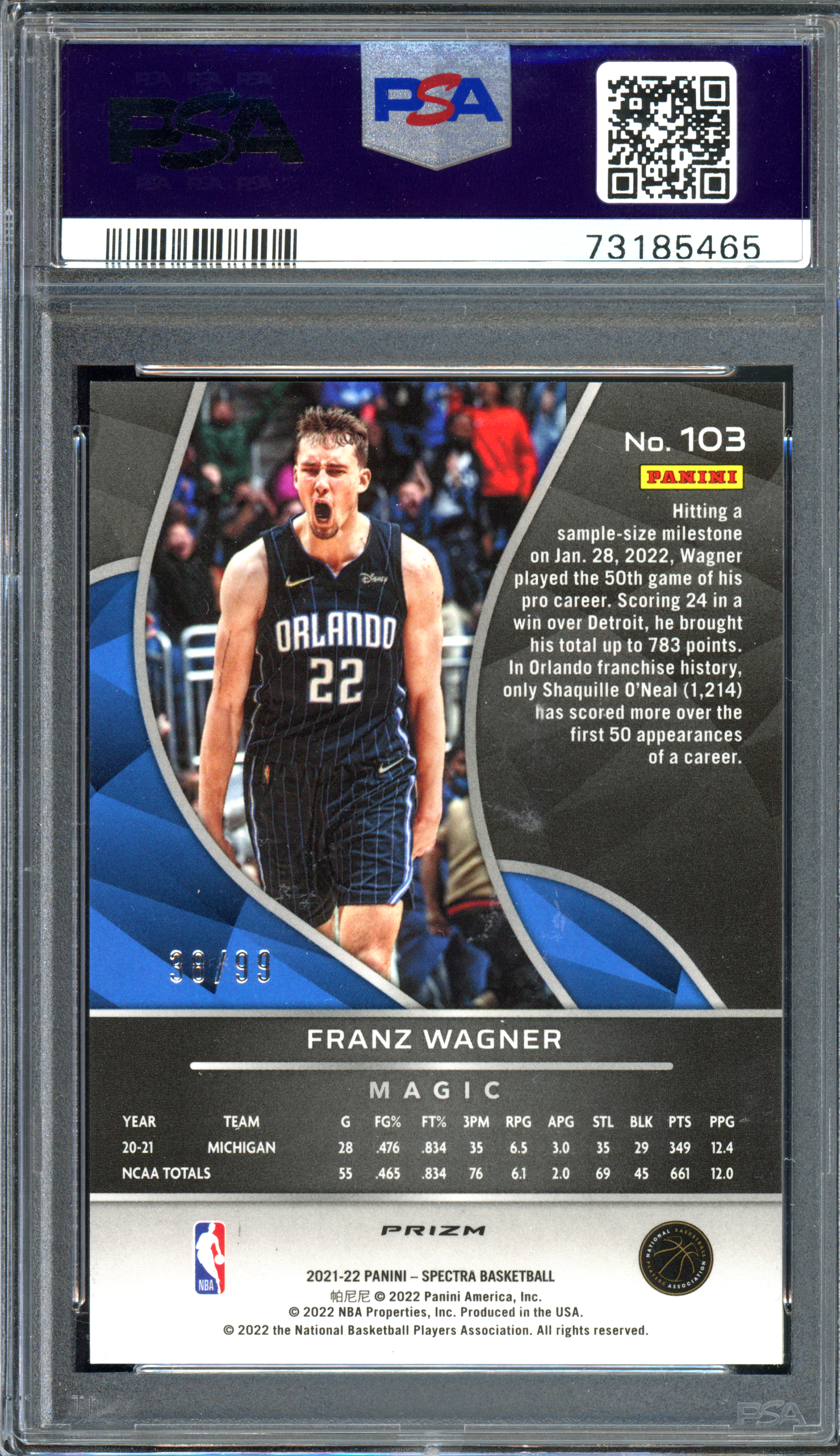 Franz Wagner Celestial Rookie PSA 8 I Nummeriert auf 99 I 2021-22 Panini Spectra