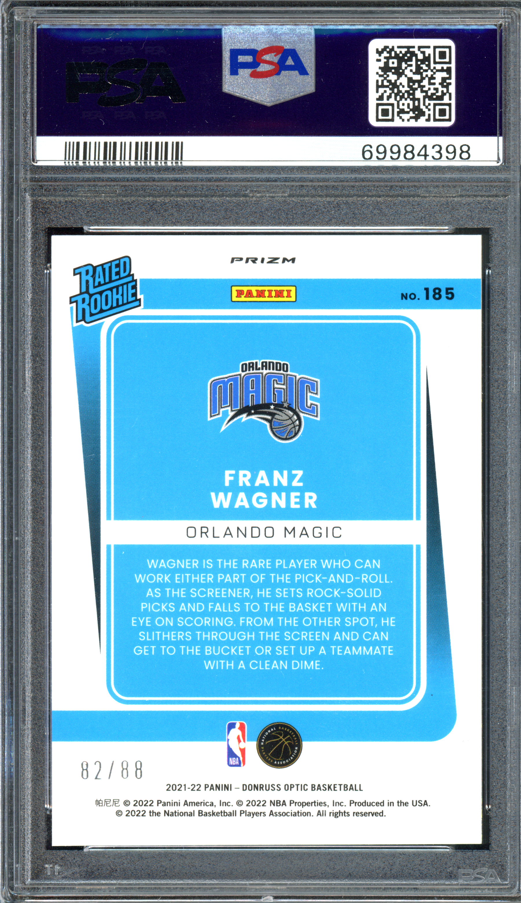 Franz Wagner Choice Red Rookie PSA 9 I Nummeriert auf 88 I 2021-22 Panini Donruss Optic