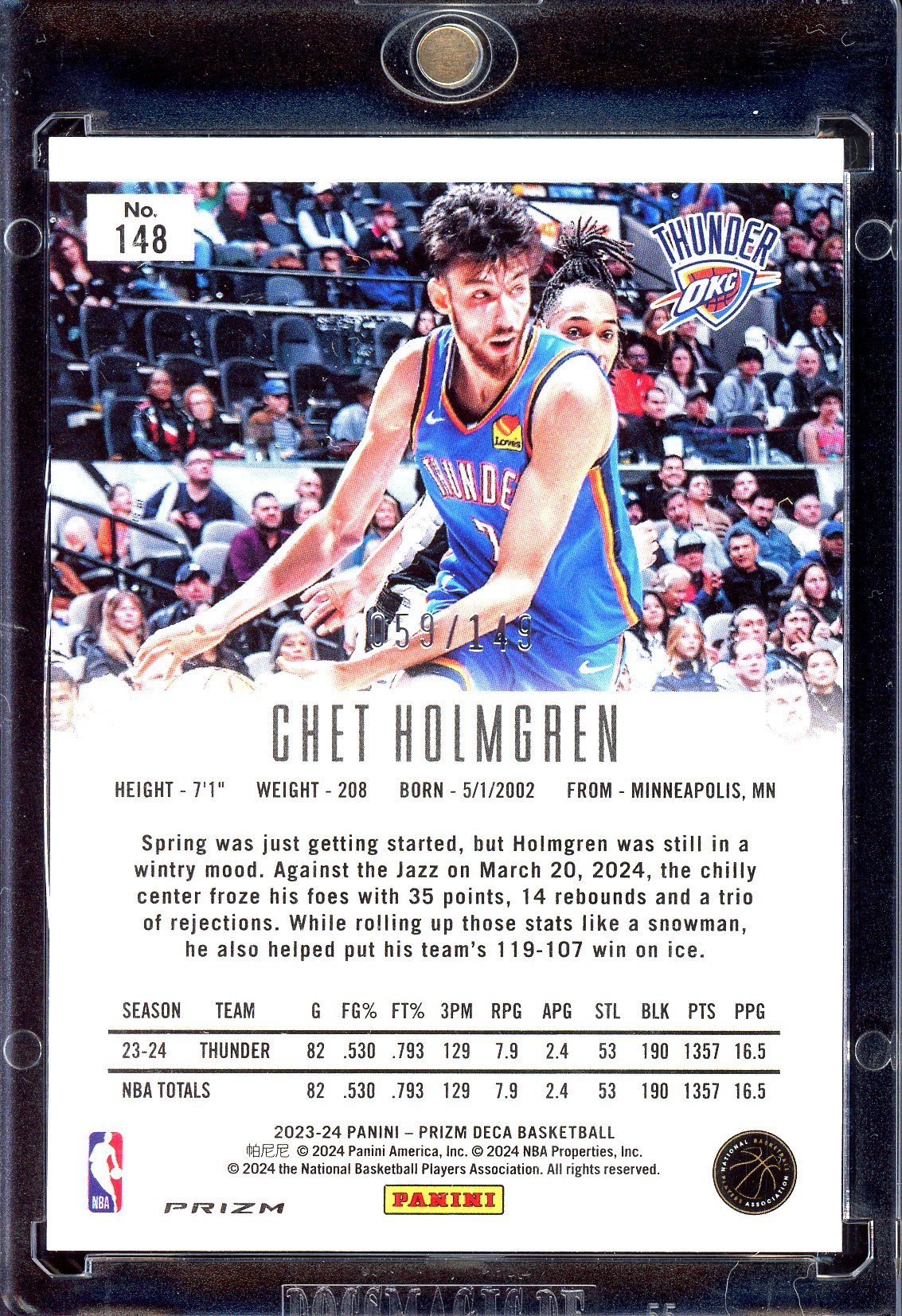 Chet Holmgren - Limitiert auf 149 - 2023-24 Panini Prizm Deca