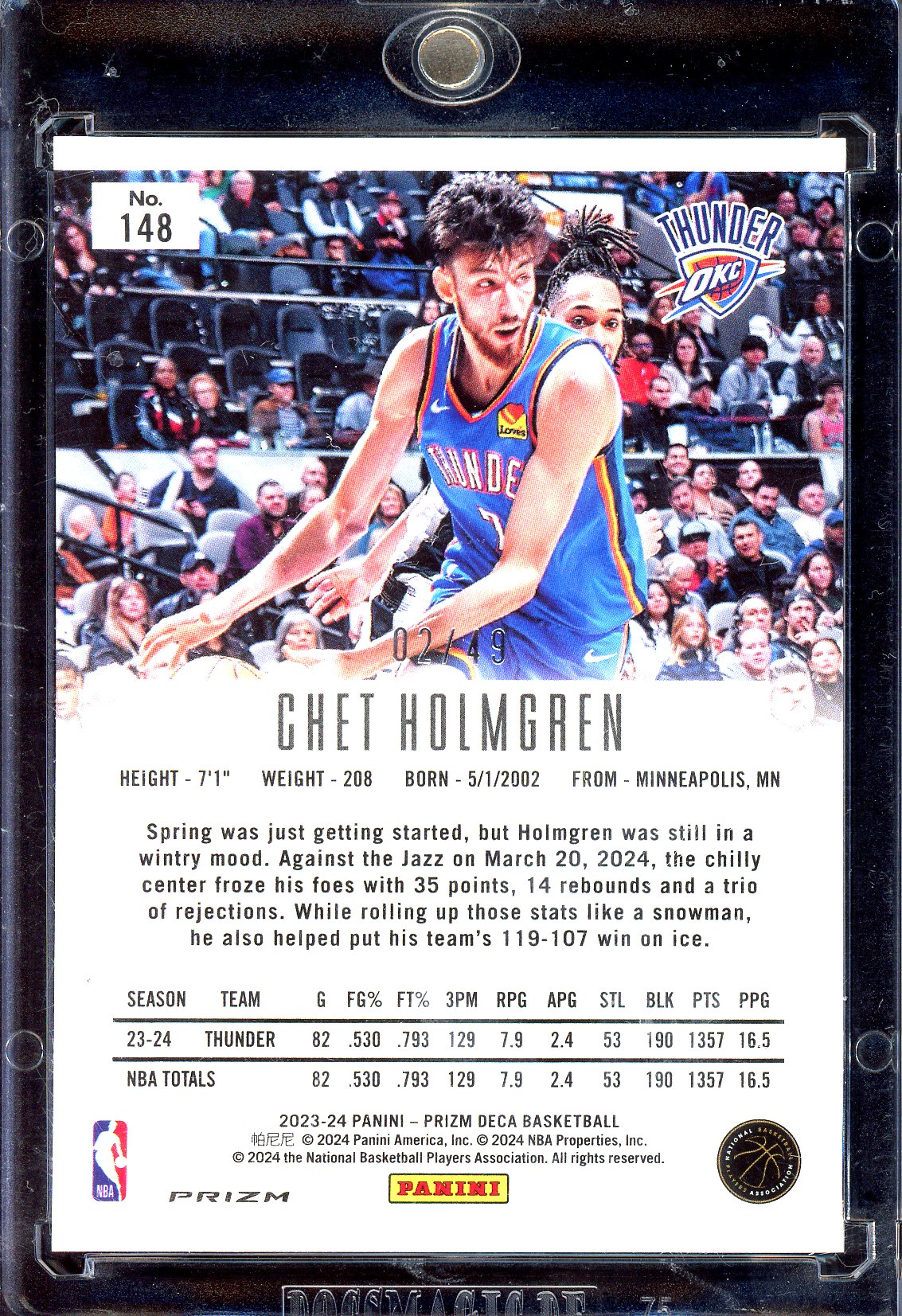 Chet Holmgren - Limitiert auf 49 - 2023-24 Panini Prizm Deca