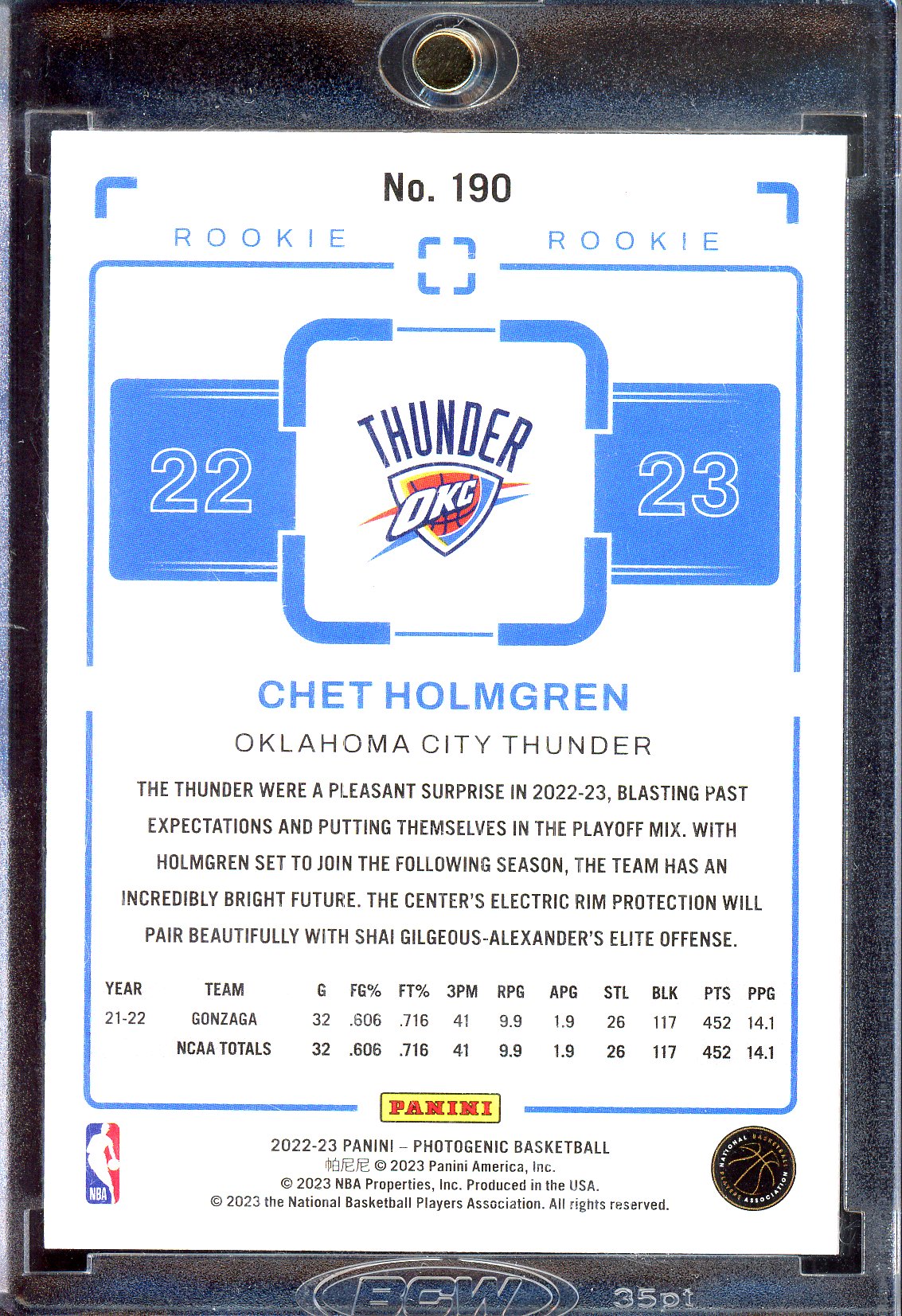 Chet Holmgren - Limitiert auf 999 - 2022-23 Panini Photogenic