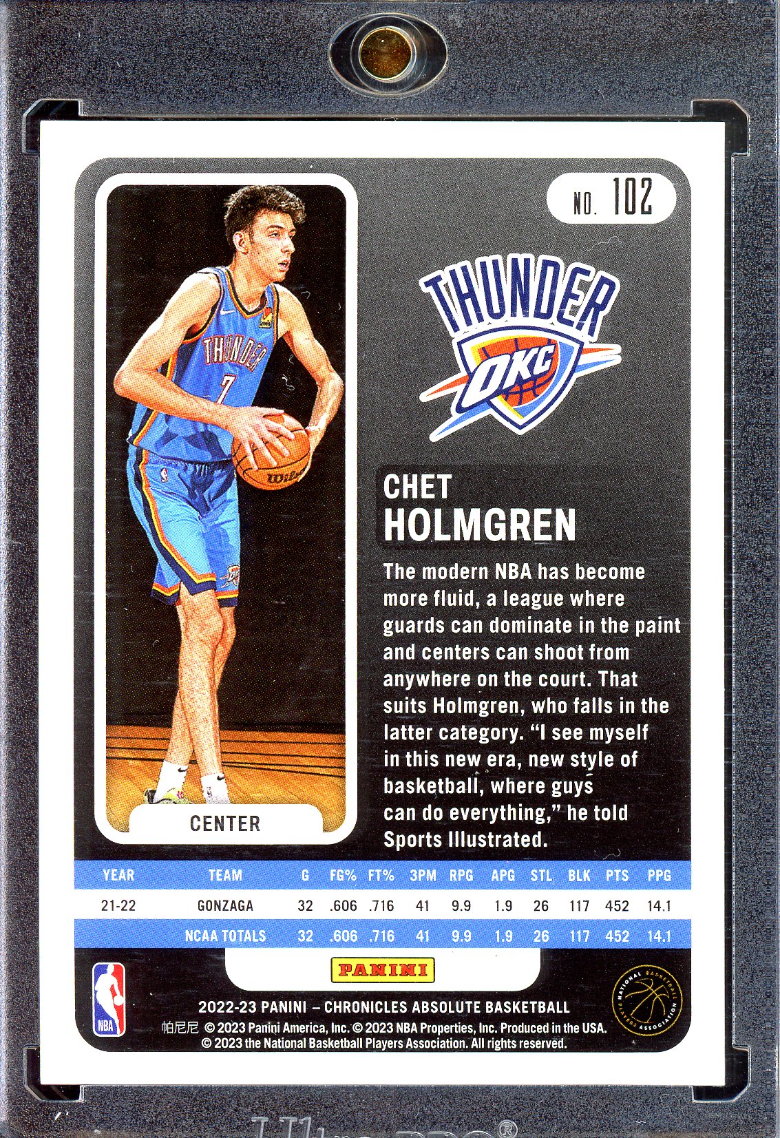 Chet Holmgren - Limitiert auf 8 - 2022-23 Panini Chronicles Absolute Memorabilia Rookie