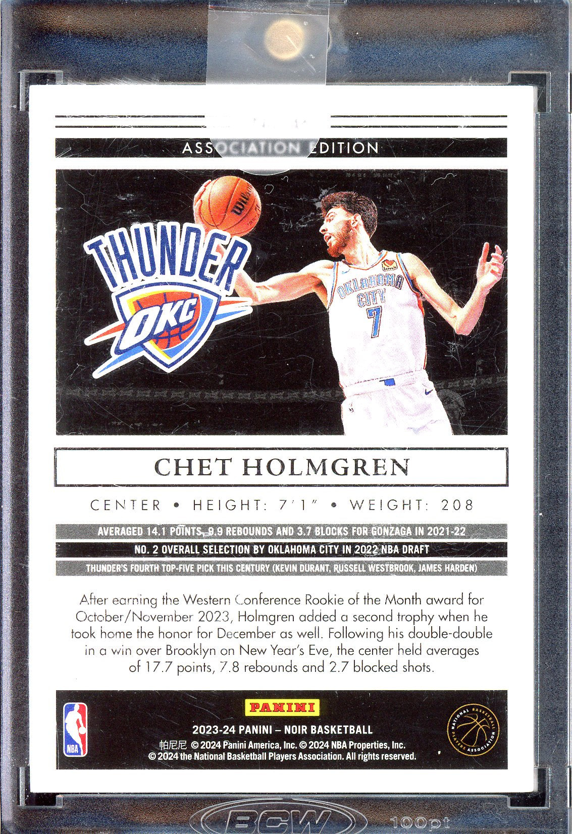 Chet Holmgren - Limitiert auf 10 - 2023-24 Panini Noir Assiociation Edition