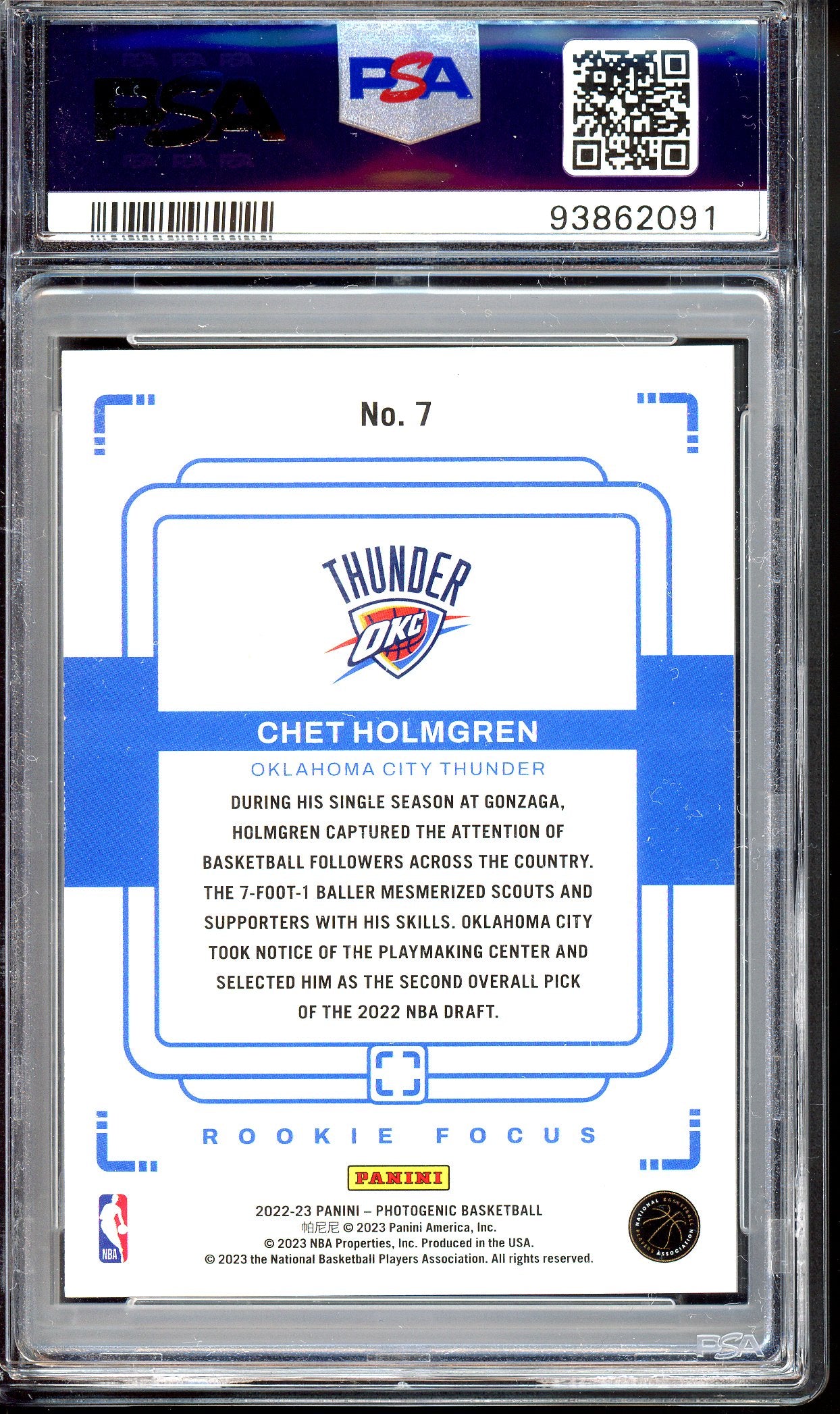 Chet Holmgren - Limitiert auf 75 - PSA 9 - 2022-23 Panini Photogenic Rookie Focus Diamond