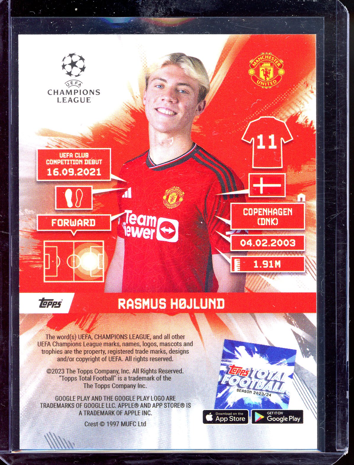 Ramus Hojlund Inferno - Limitiert auf 25 - 2023 Topps Total Football