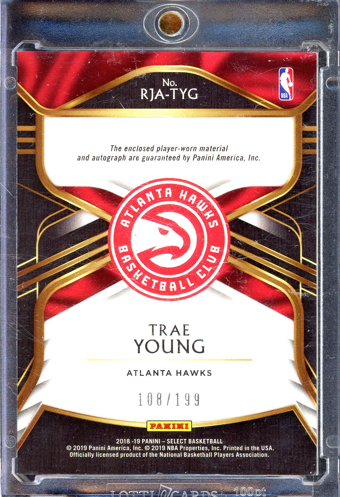Trae Young Rookie Autogramm mit Trikotstück - 2018-19 Panini Select /199