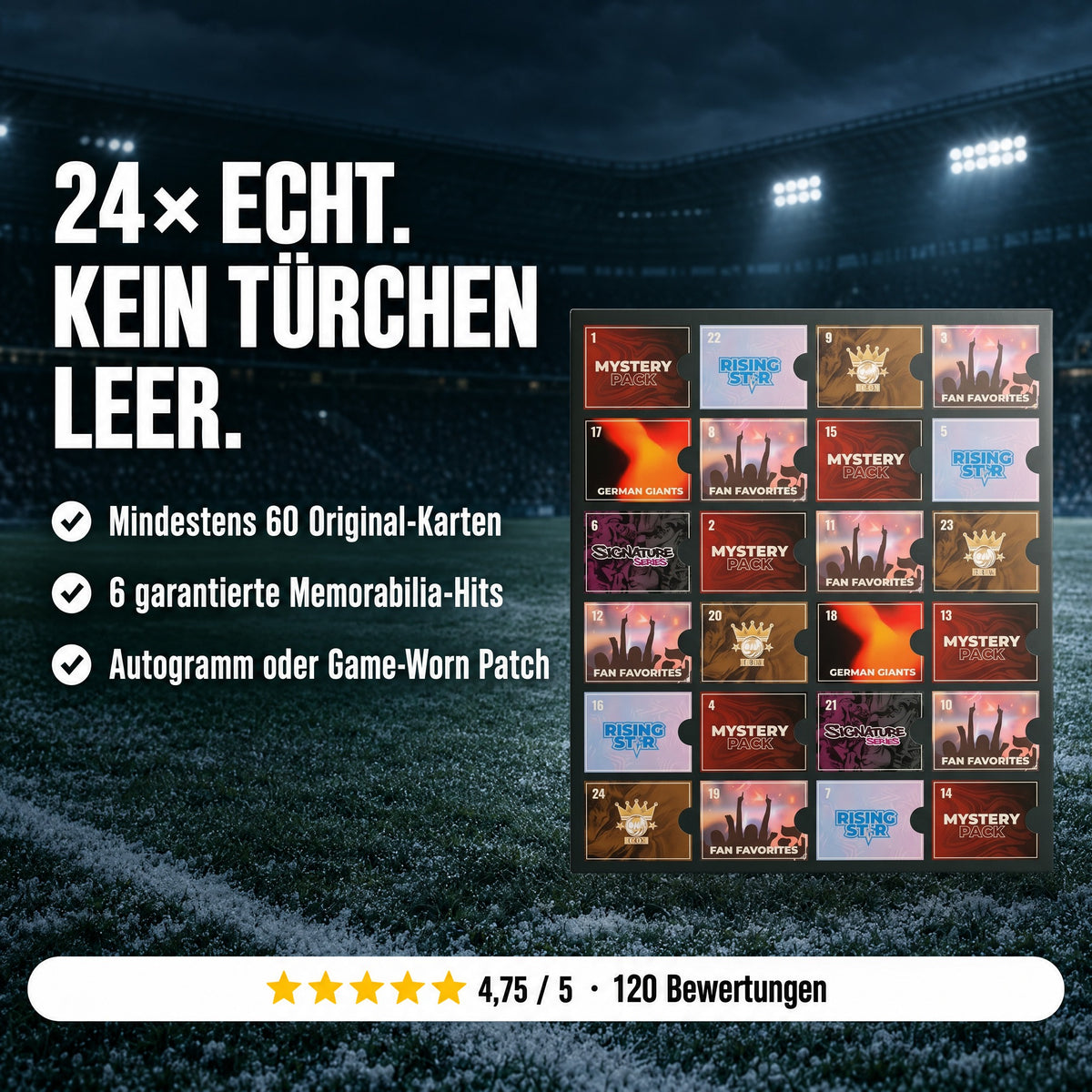 Adventskalender: mindestens 60 echte Karten, kein Türchen leer
