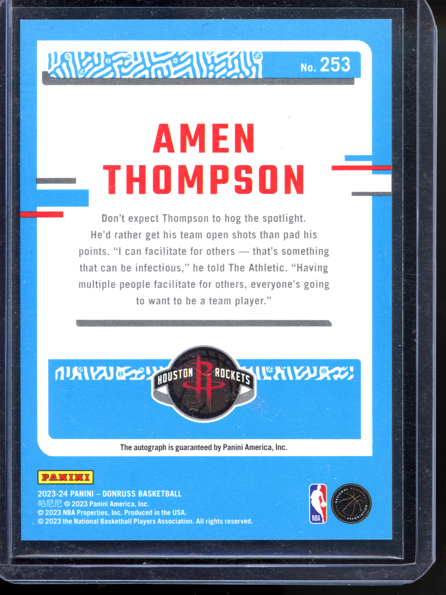 Amen Thompson Autogrammkarte I 2023-24 Donruss Rated Rookie Choice