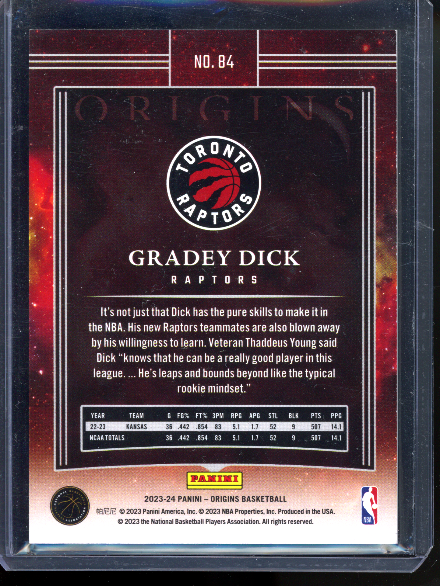 Gradey Dick - Limitiert auf 115 I 2023-24 Origins Red Rookie Karte