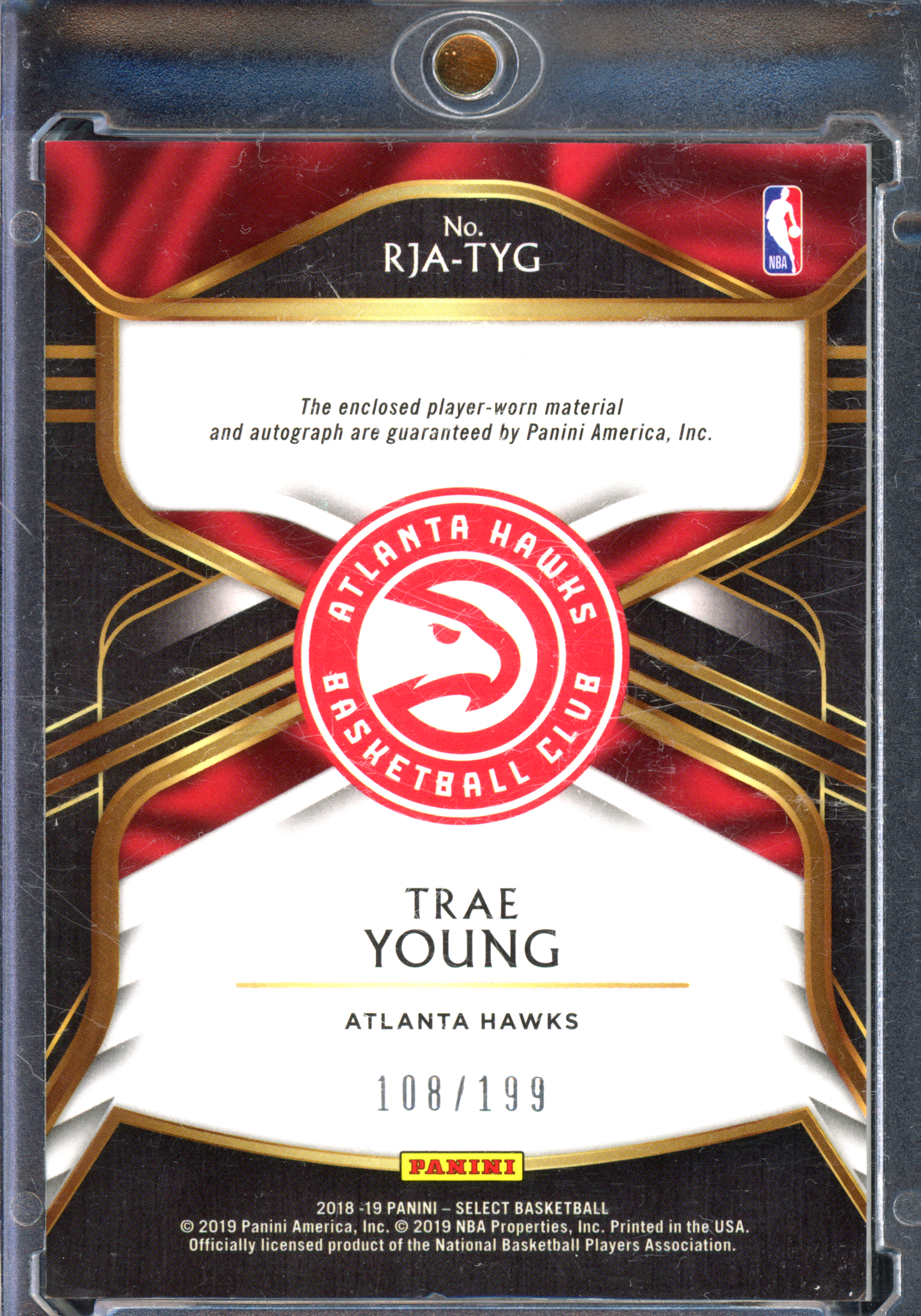 Trae Young Autogrammkarte & Getragenes Trikotstück - Limitiert auf 199 I 2018-19 Panini Select Rookie RPA