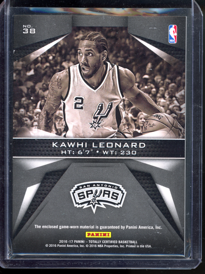 Kawhi Leonard - Getragenes Trikotstück - Limitiert auf 25 I 2016-17 Panini Totally Certified Fabrics of the Game