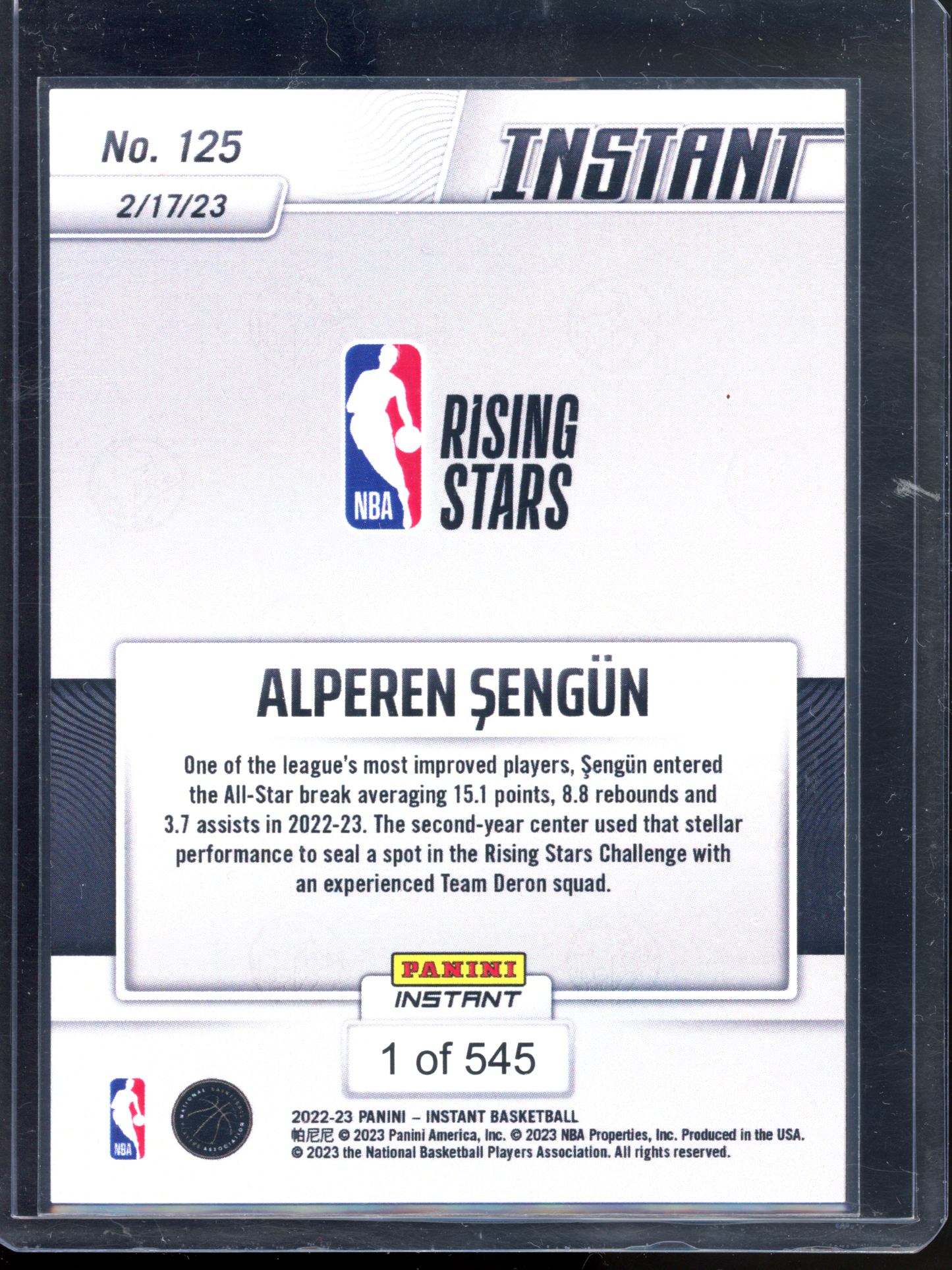 Alperen Sengün Rising Stars - Limitiert auf 545 I 2022-23 Panini Instant