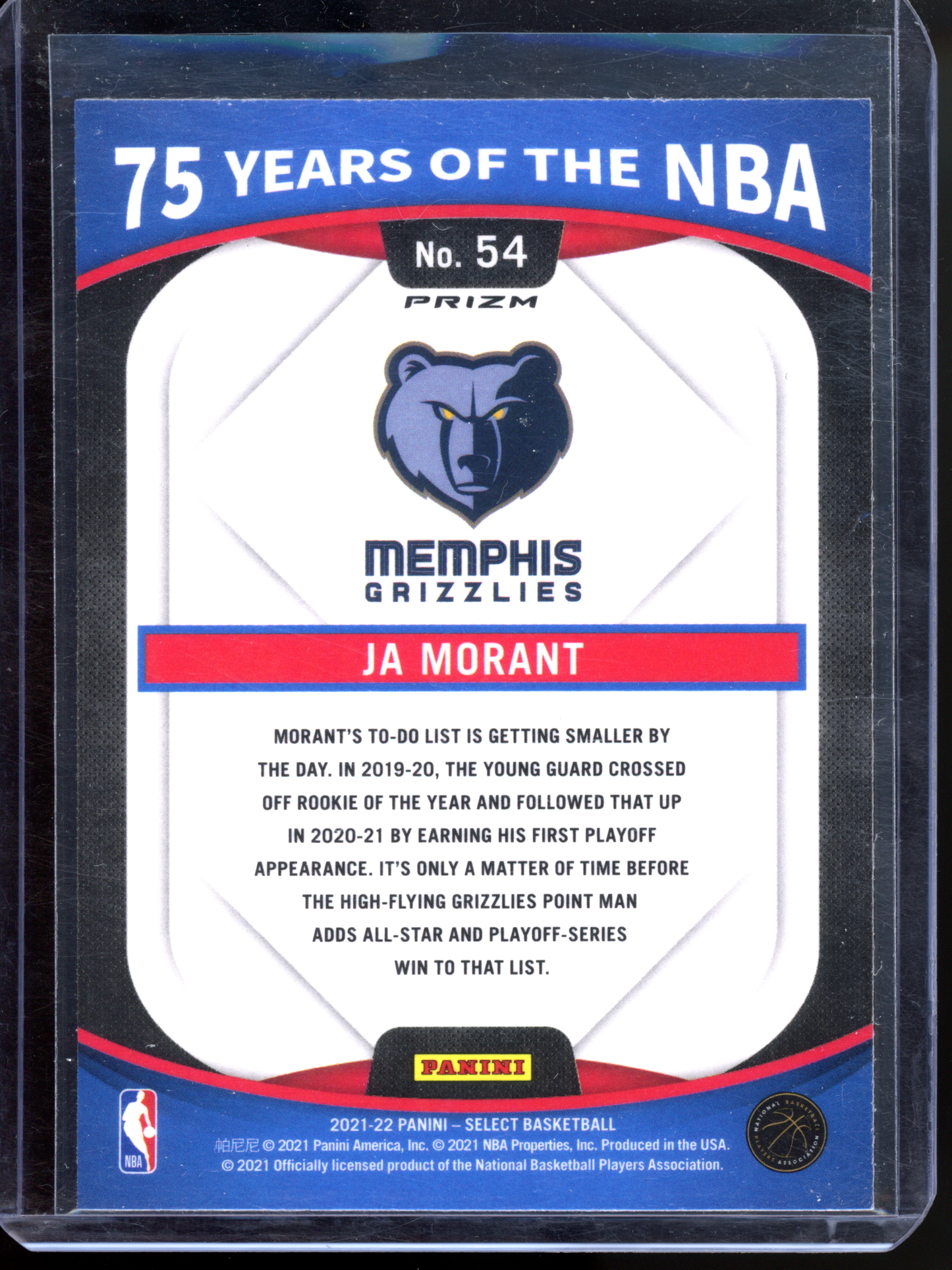 Ja Morant 75 Years of the NBA Silver I 2021-22 Panini Select