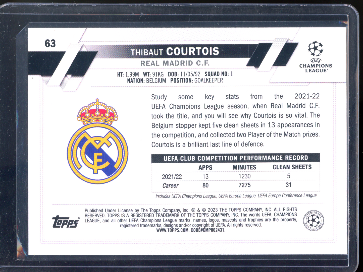 Thibaut Courtois Flagship Starball I 2022-23 Topps UEFA Champions League