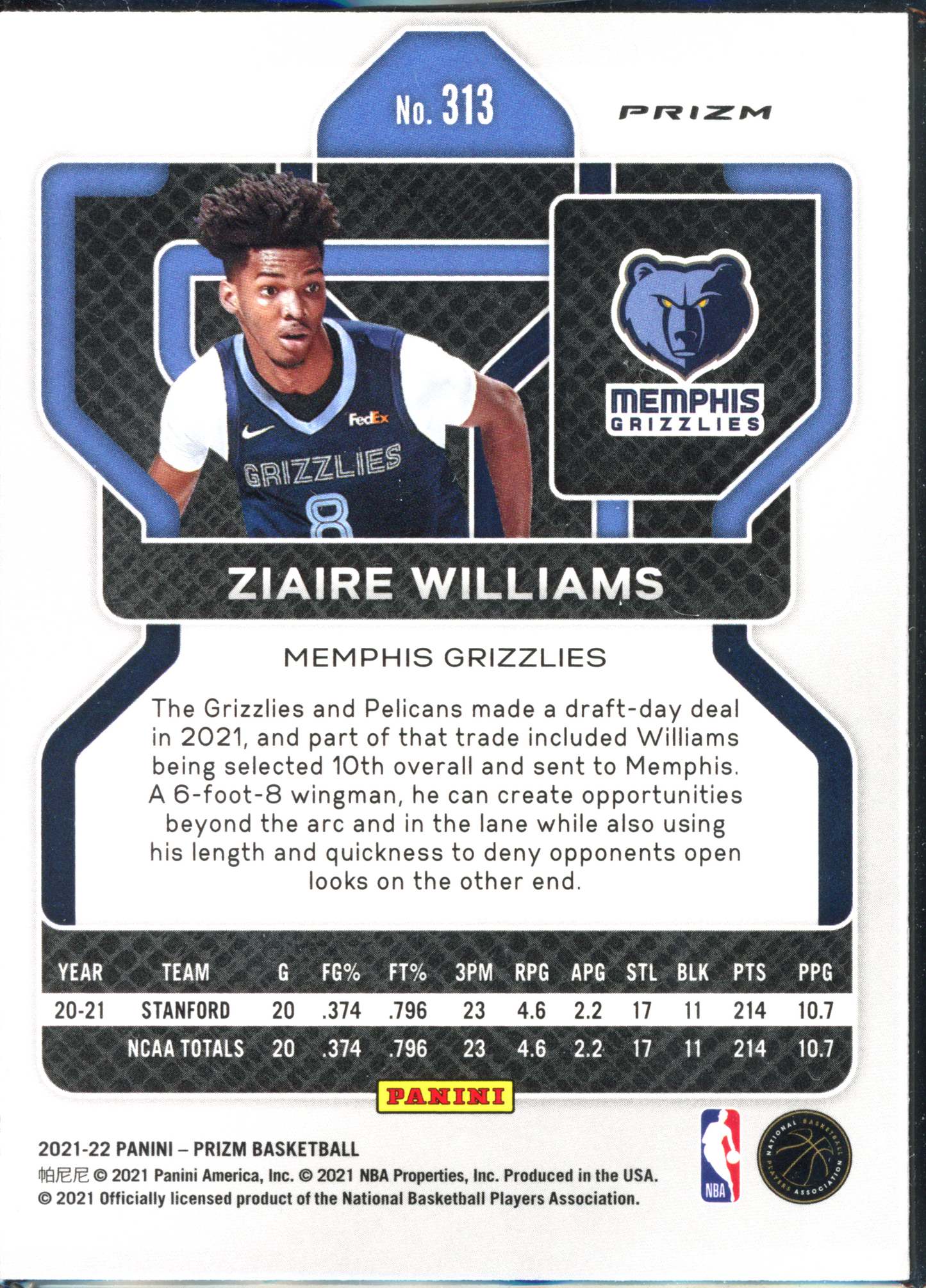 Ziare Williams 75th Anniversary Rookie I 2021-22 Panini Prizm