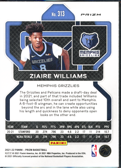 Ziare Williams 75th Anniversary Rookie I 2021-22 Panini Prizm