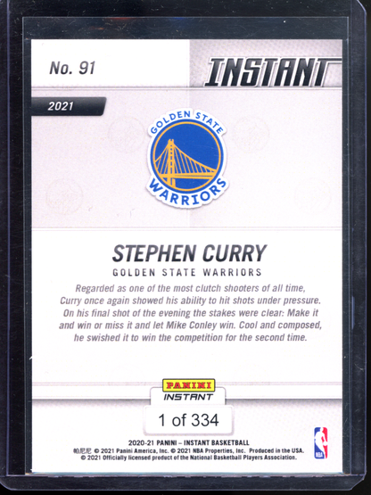 Stephen Curry 3-Point Champion - Limitiert auf 334 I 2020-21 Panini Instant