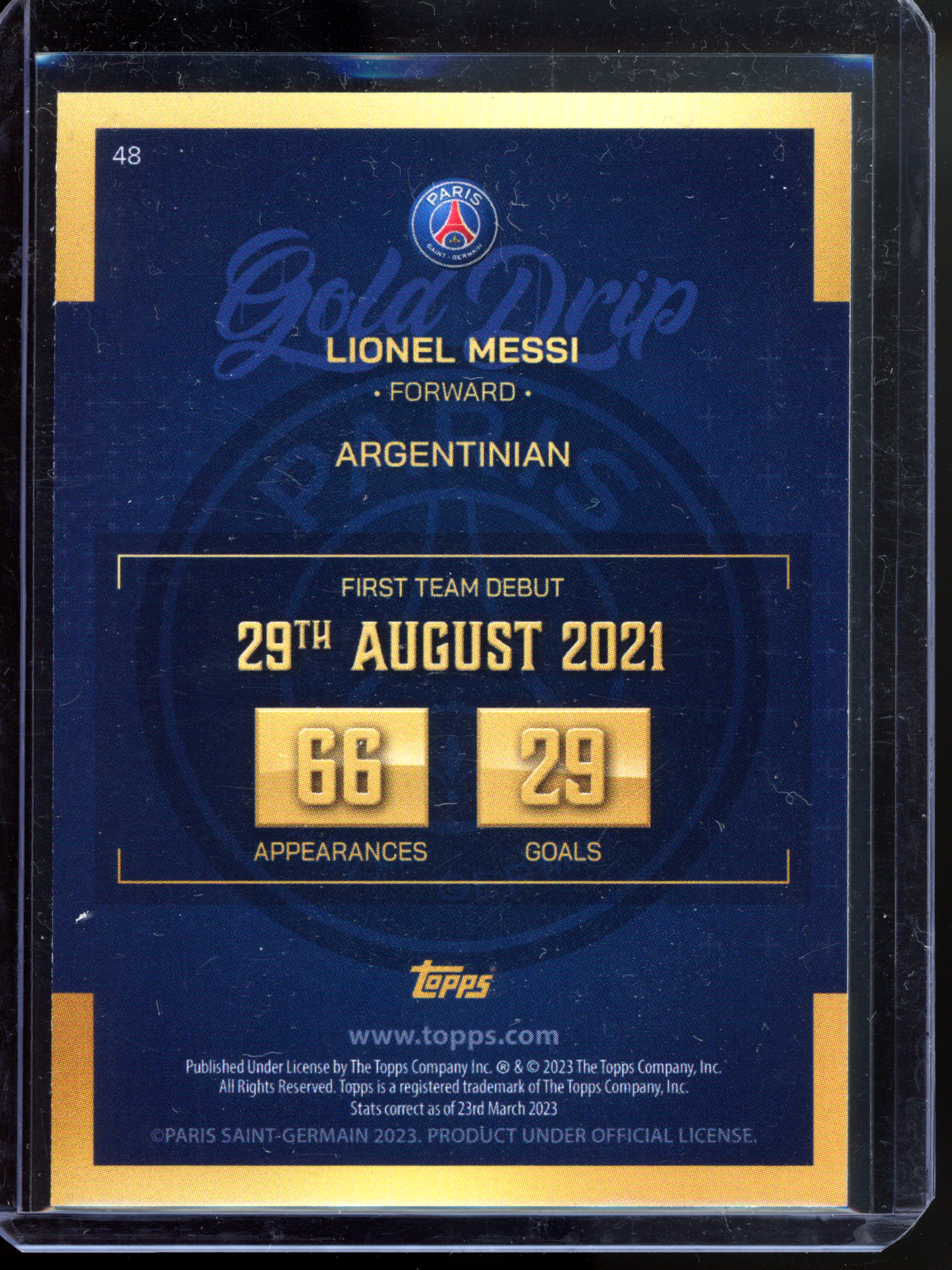 Lionel Messi Gold Drip I 2022-23 Topps Paris Saint-Germain Team Set