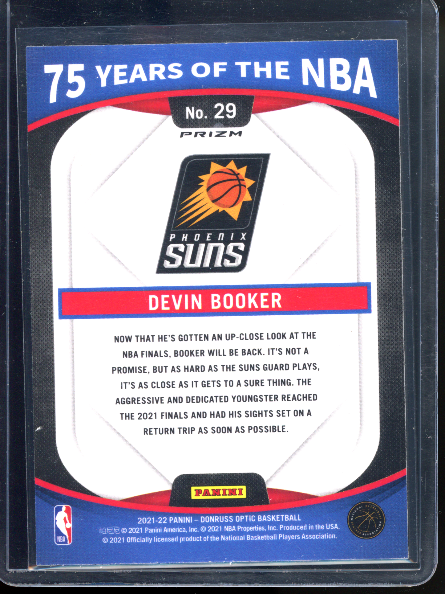 Devin Booker 75 Years of the NBA Silver I 2021-22 Panini Donruss Optic