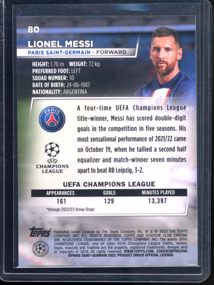 Lionel Messi Stadium Club Chrome I 2022-23 UEFA Champions League