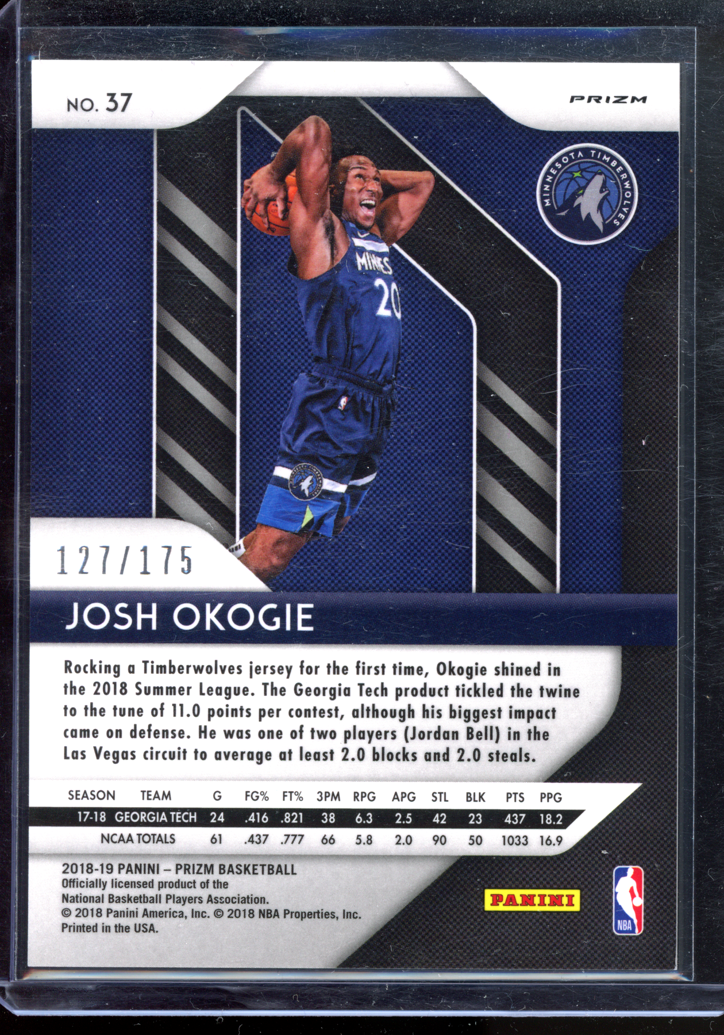 Josh Okogie Fast Break Blue Rookie - Limitiert auf 175 I 2018-19 Panini Prizm