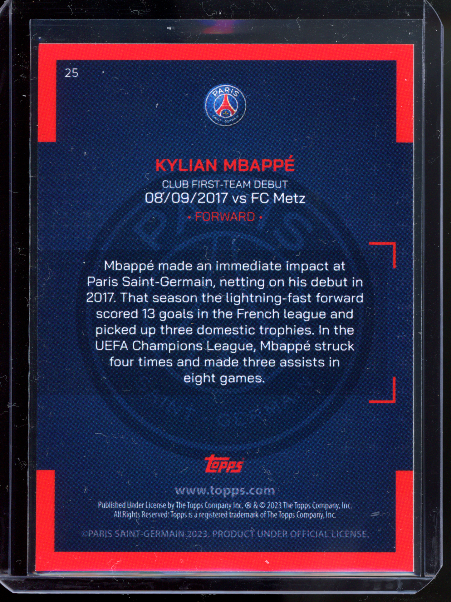 Kylian Mbappe Ice Refractor I 2023 Topps Paris Saint-Germain Team Set