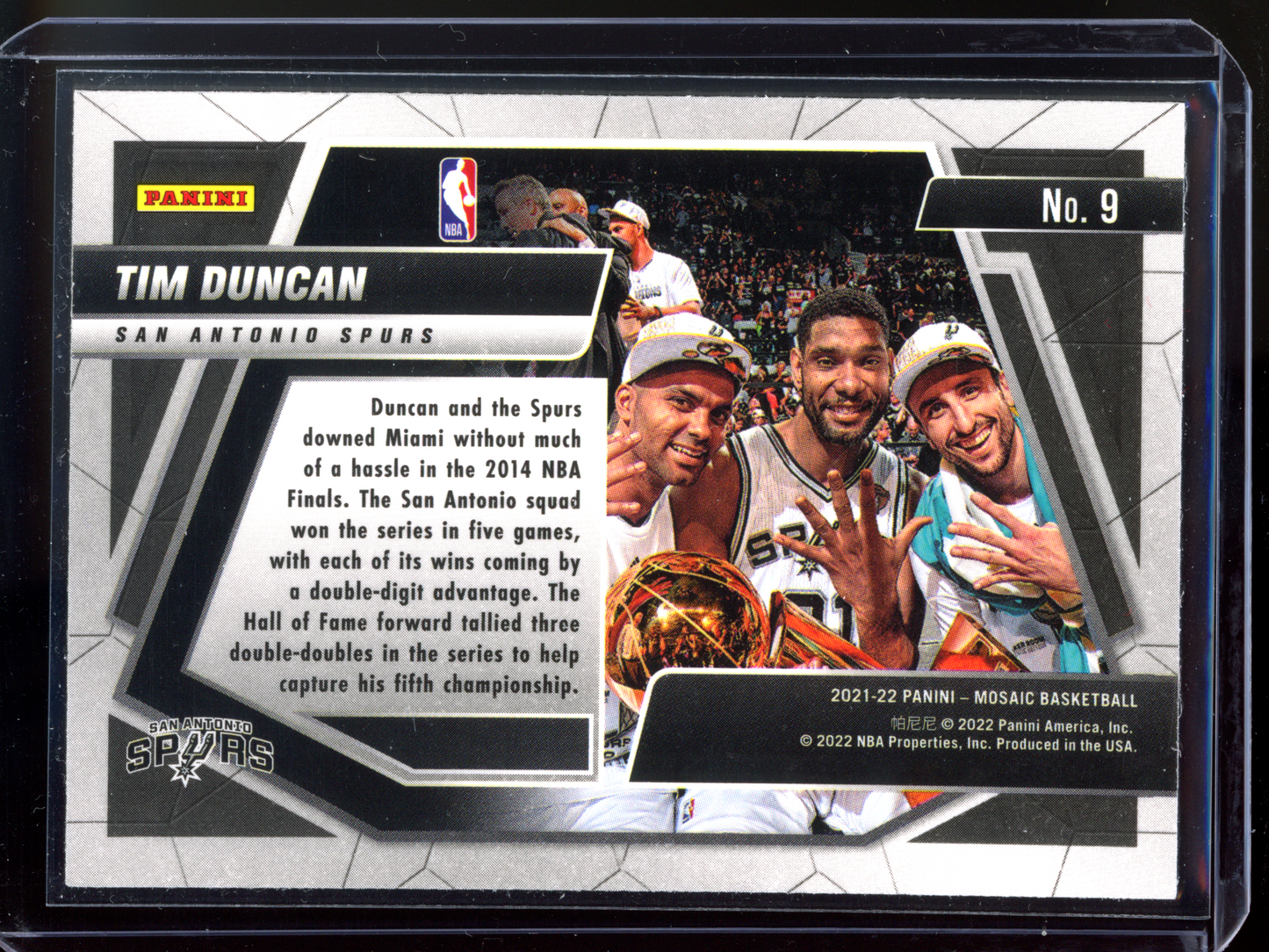 Tim Duncan Moments in Time I 2021-22 Panini Mosaic