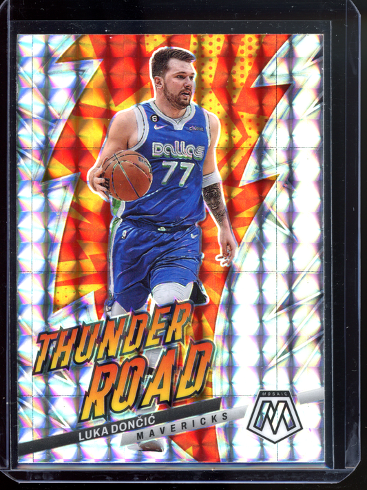 Luka Doncic Thunder Road Silver Prizm I 2022-23 Panini Mosaic