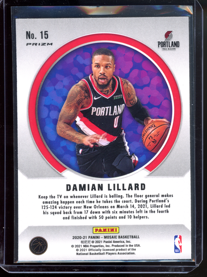 Damian Lillard Men of Mastery Silver Prizm I 2020-21 Panini Mosaic