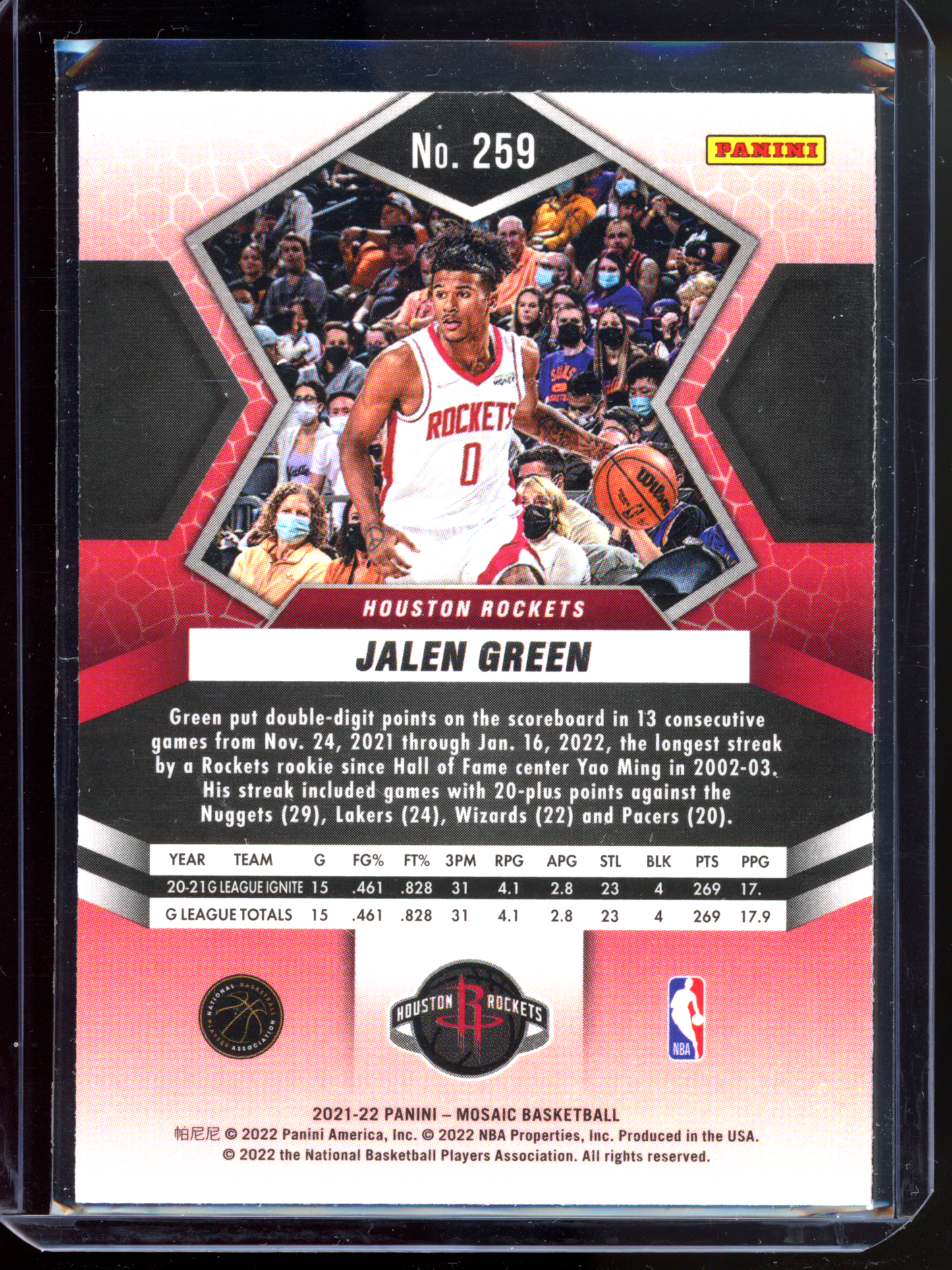 Jalen Green National Pride Rookie Karte I 2021-22 Panini Mosaic