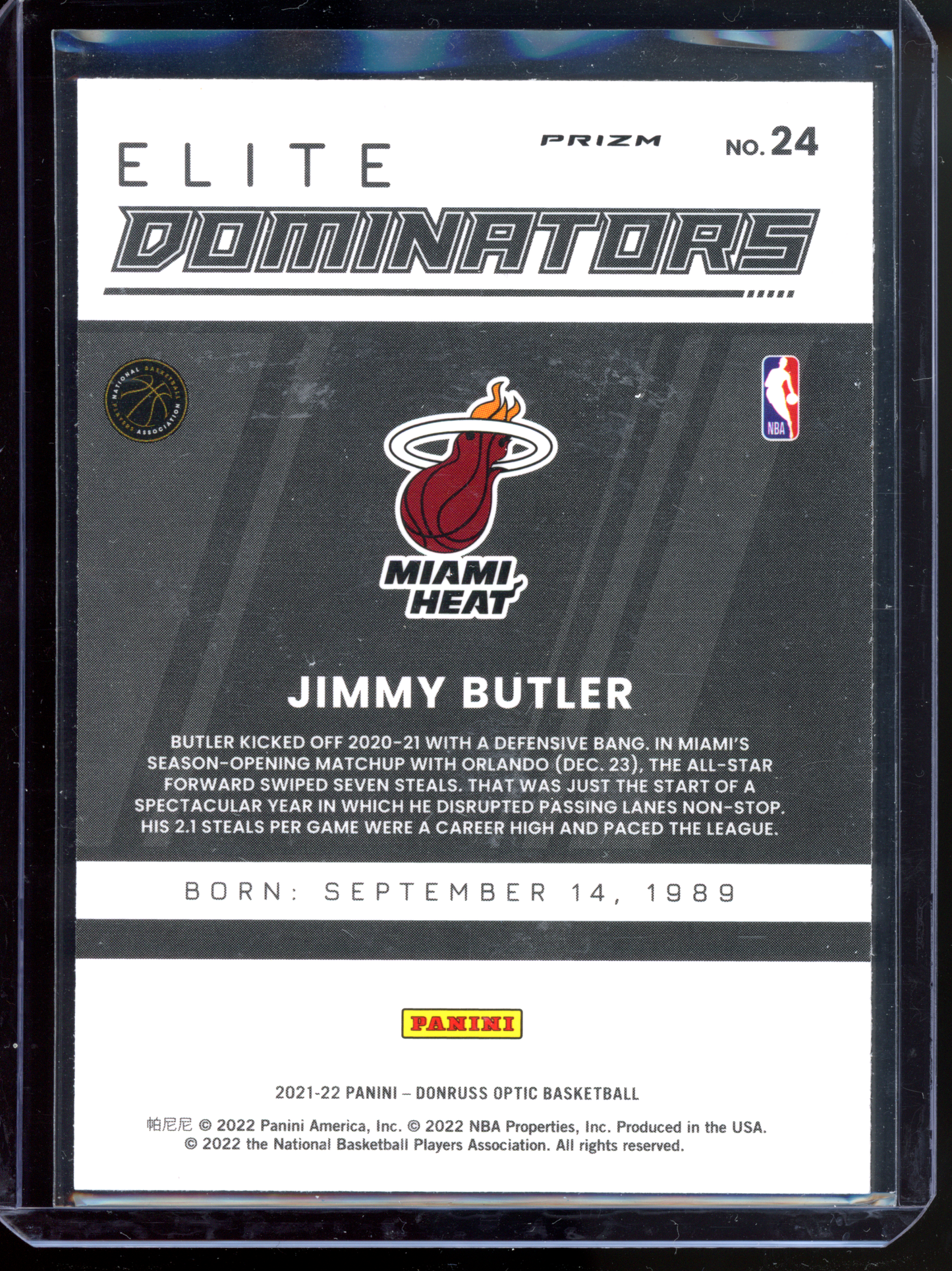 Jimmy Butler Elite Dominators Silver I 2021-22 Donruss Optic Prizm