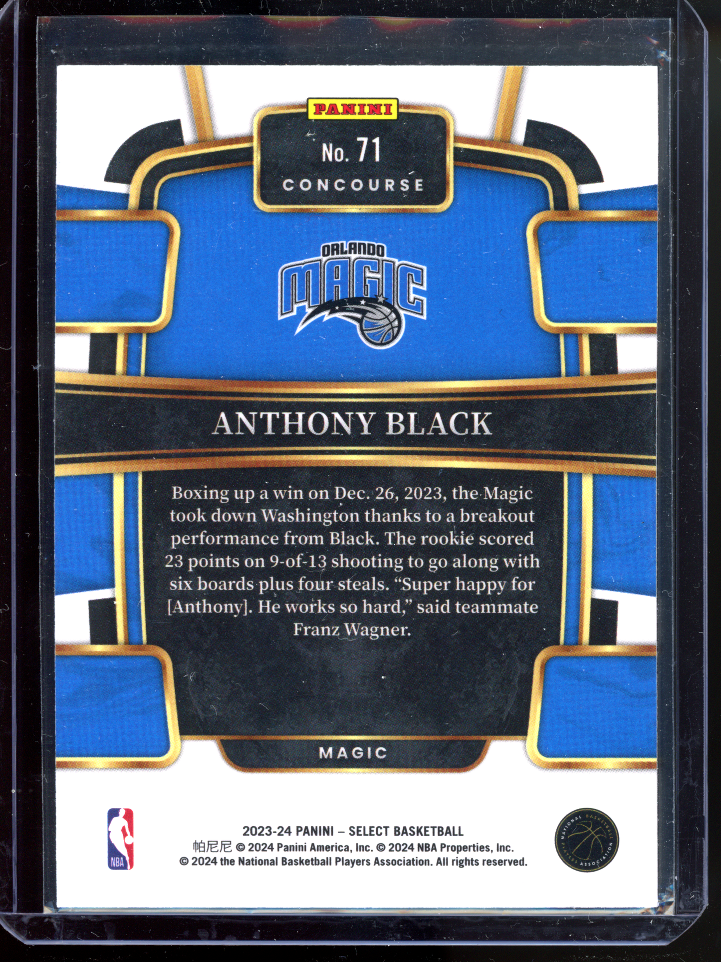 Anthony Black Concourse Rookie I 2023-24 Panini Select