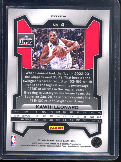 Kawhi Leonard Silver I 2023-24 Panini Prizm