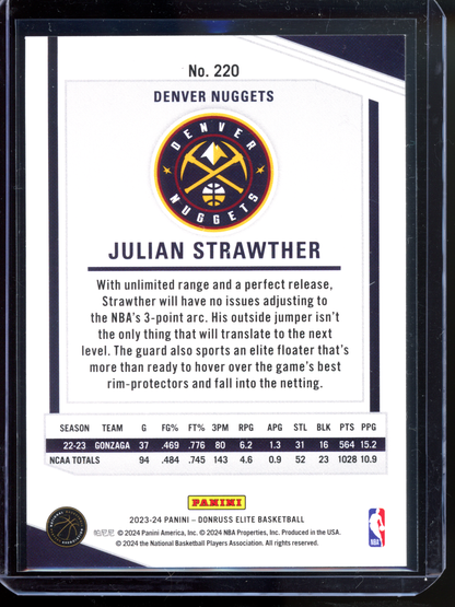 Julian Strawther Rookie I 2023-24 Panini Donruss Elite