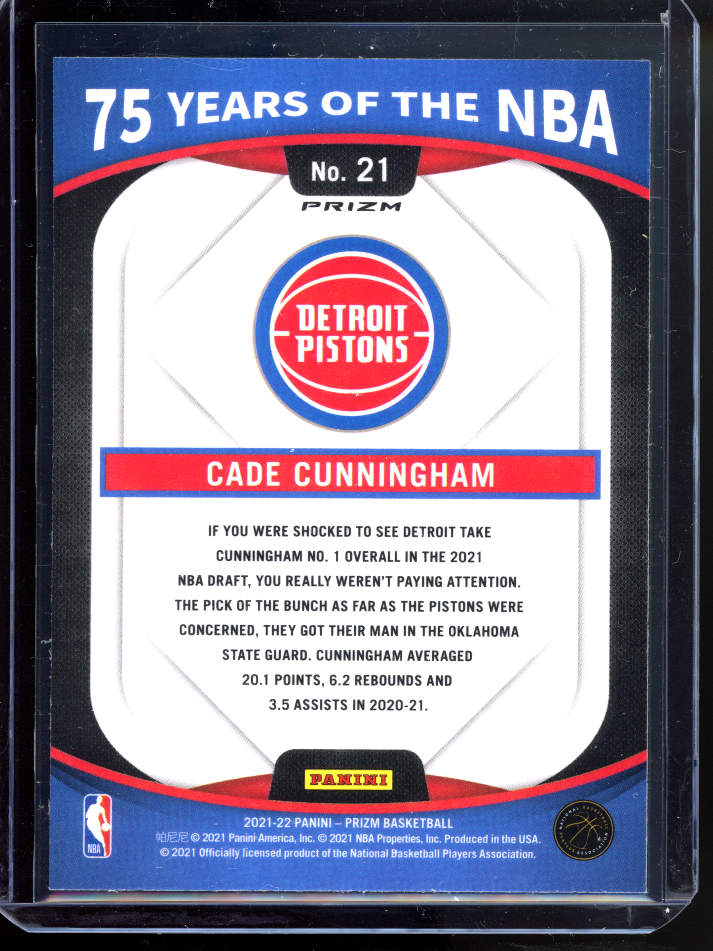 Cade Cunningham 75 Years of the NBA Silver I 2021-22 Panini Prizm