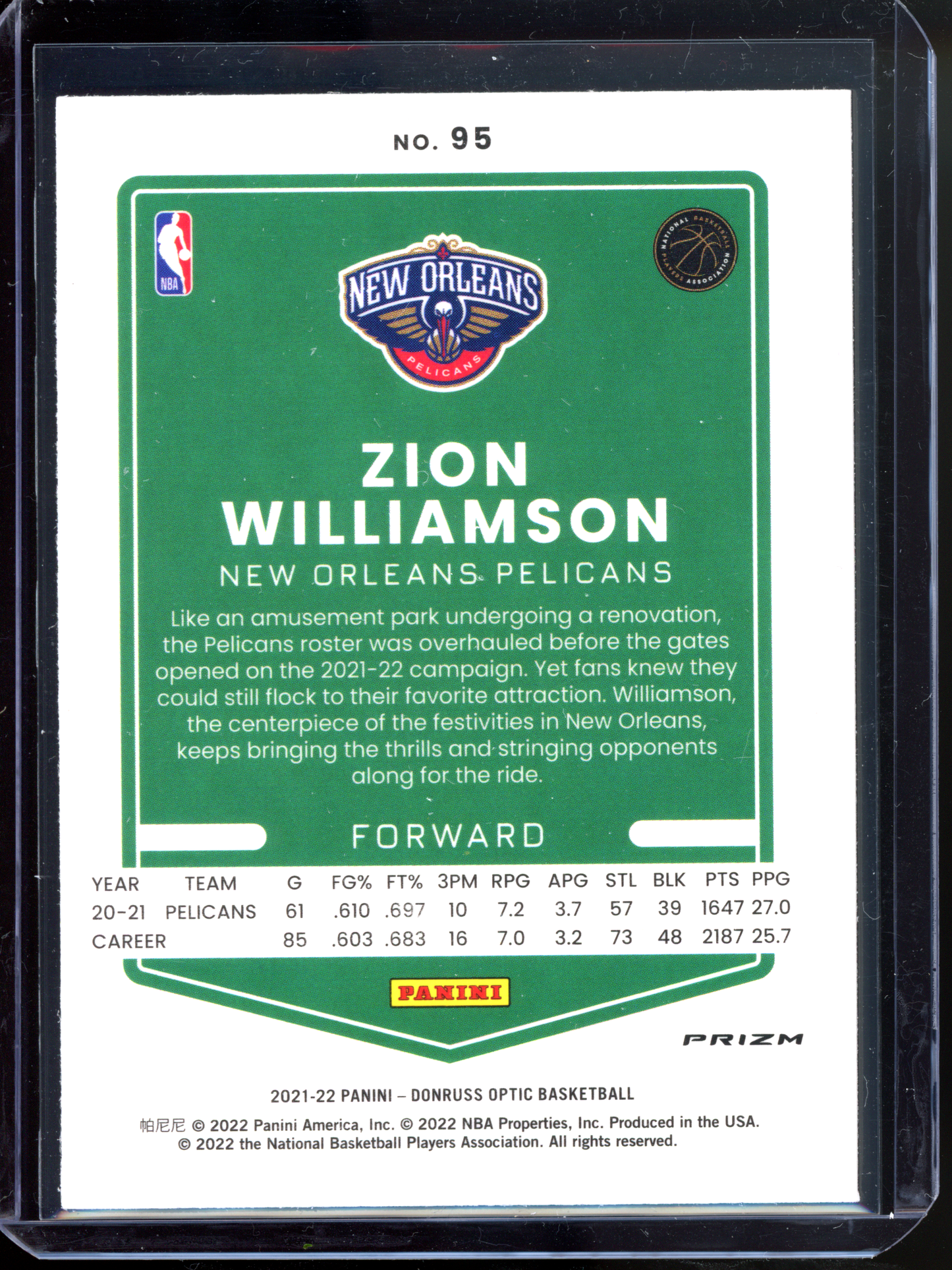 Zion Williamson Red Wave I 2021-22 Donruss Optic Prizm