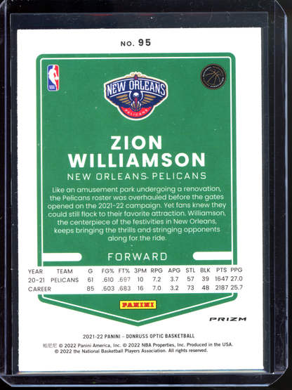 Zion Williamson Red Wave I 2021-22 Donruss Optic Prizm