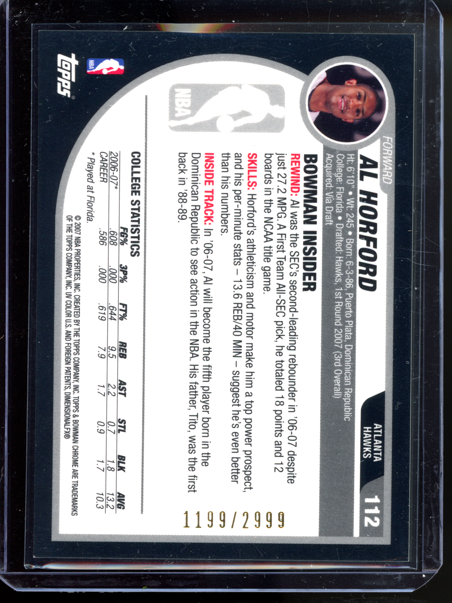 Al Horford Rookie - Limitiert auf 2999 I 2007-08 Bowman Chrome