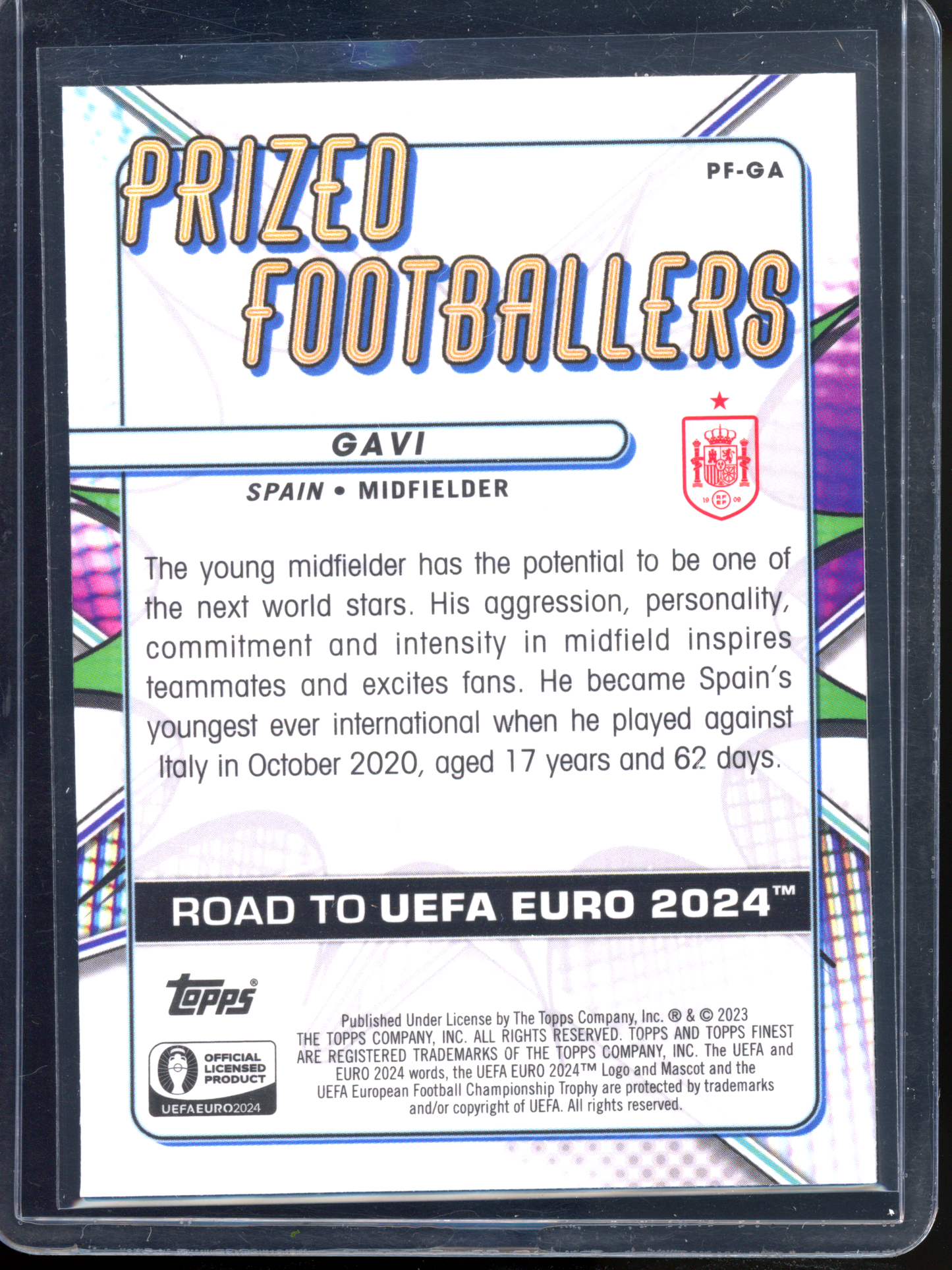 Gavi Prized Footballers I 2023-24 Topps Finest Road to Euro 2024