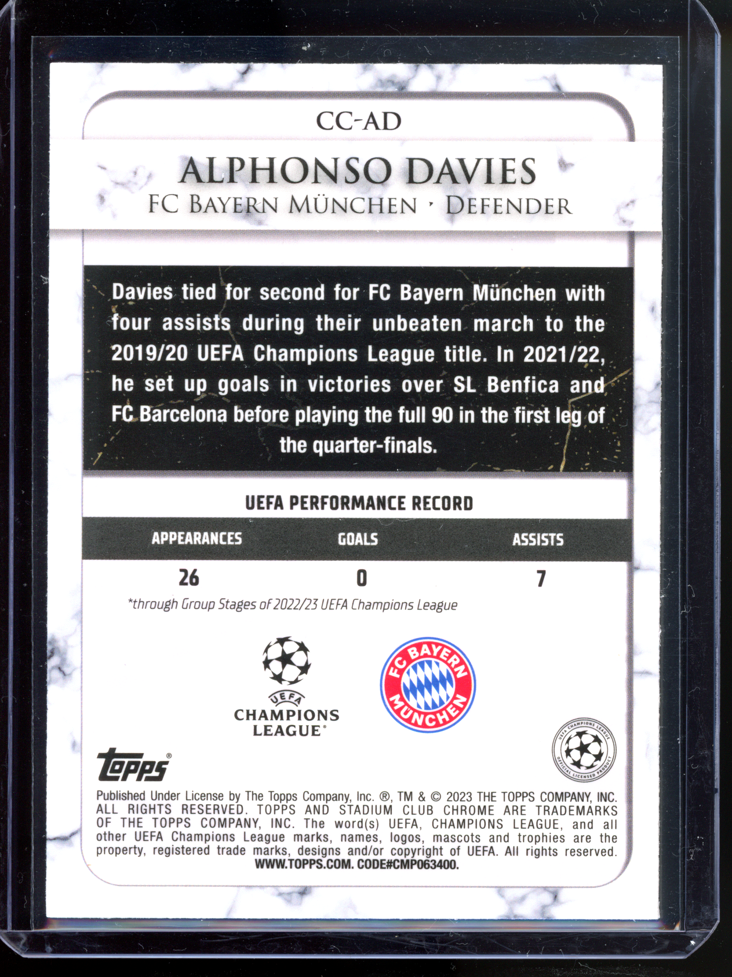 Alphonso Davies Championship Contributions I 2022-23 Stadium Club Chrome UEFA