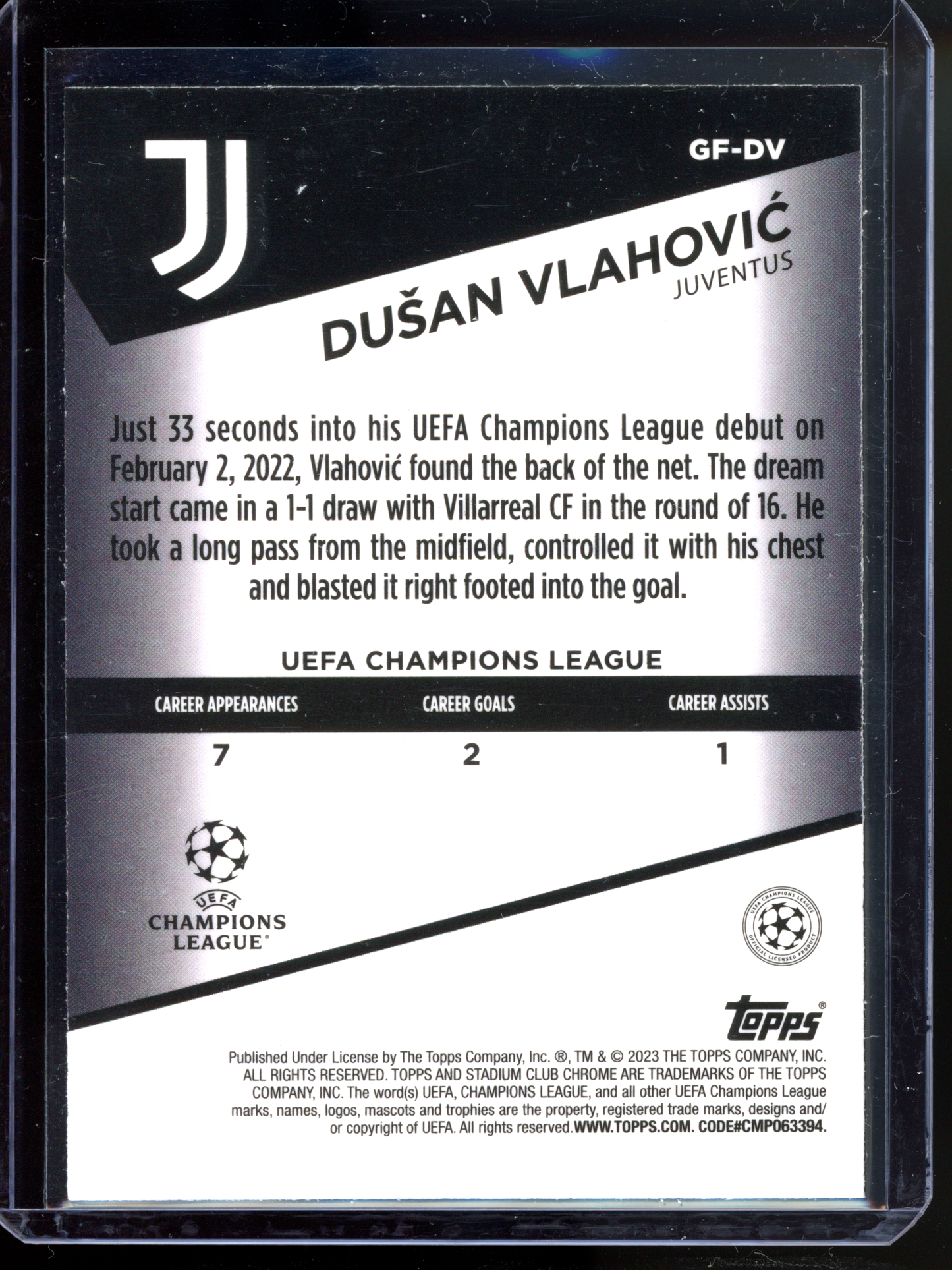 Dusan Vlahovic Goal Force I 2022-23 Topps Stadium Club Chrome UCL