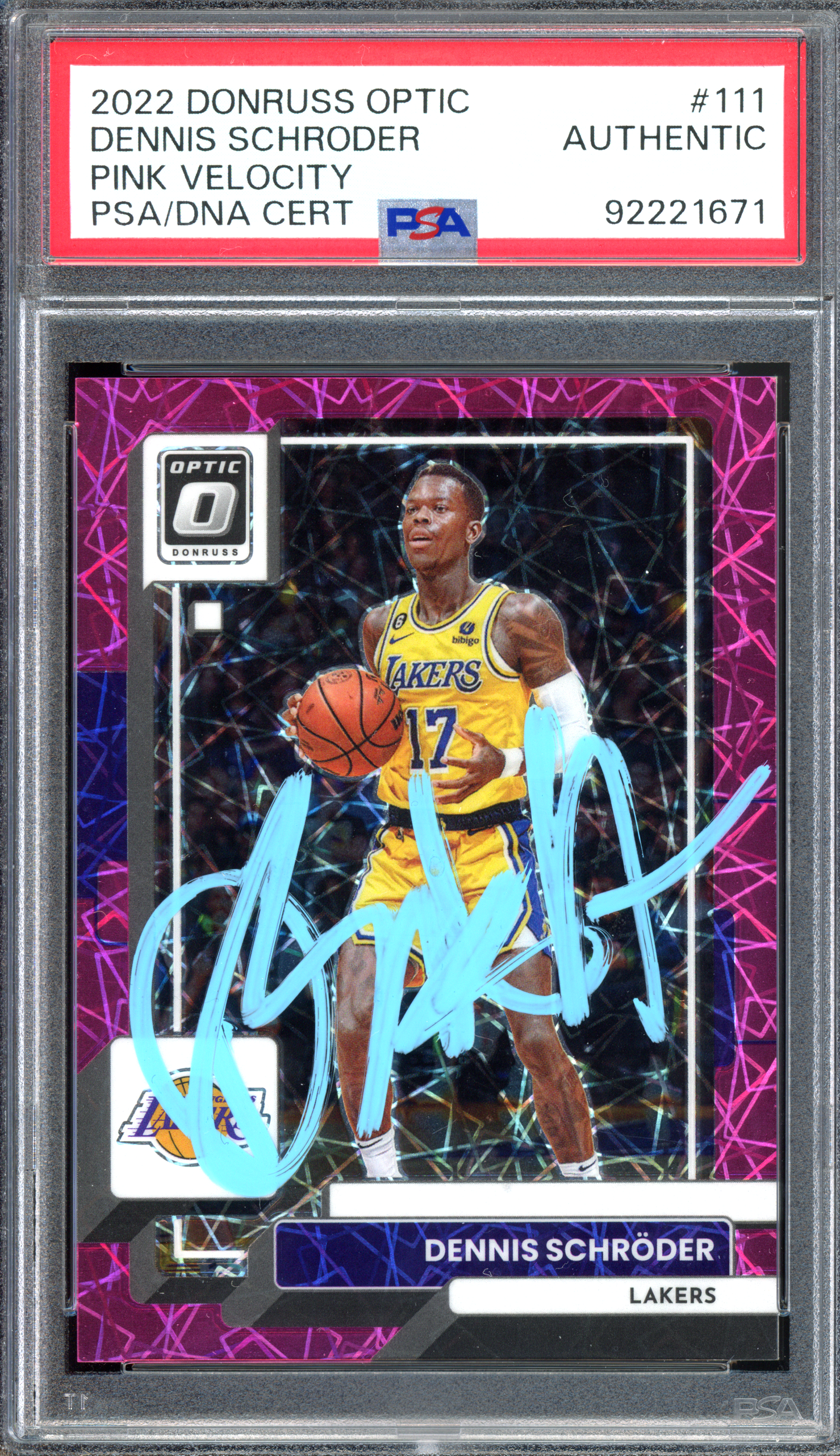 Dennis Schröder Autogramm Pink Velocity - Limitiert auf 79 I 2022-23 Panini Donruss Optic