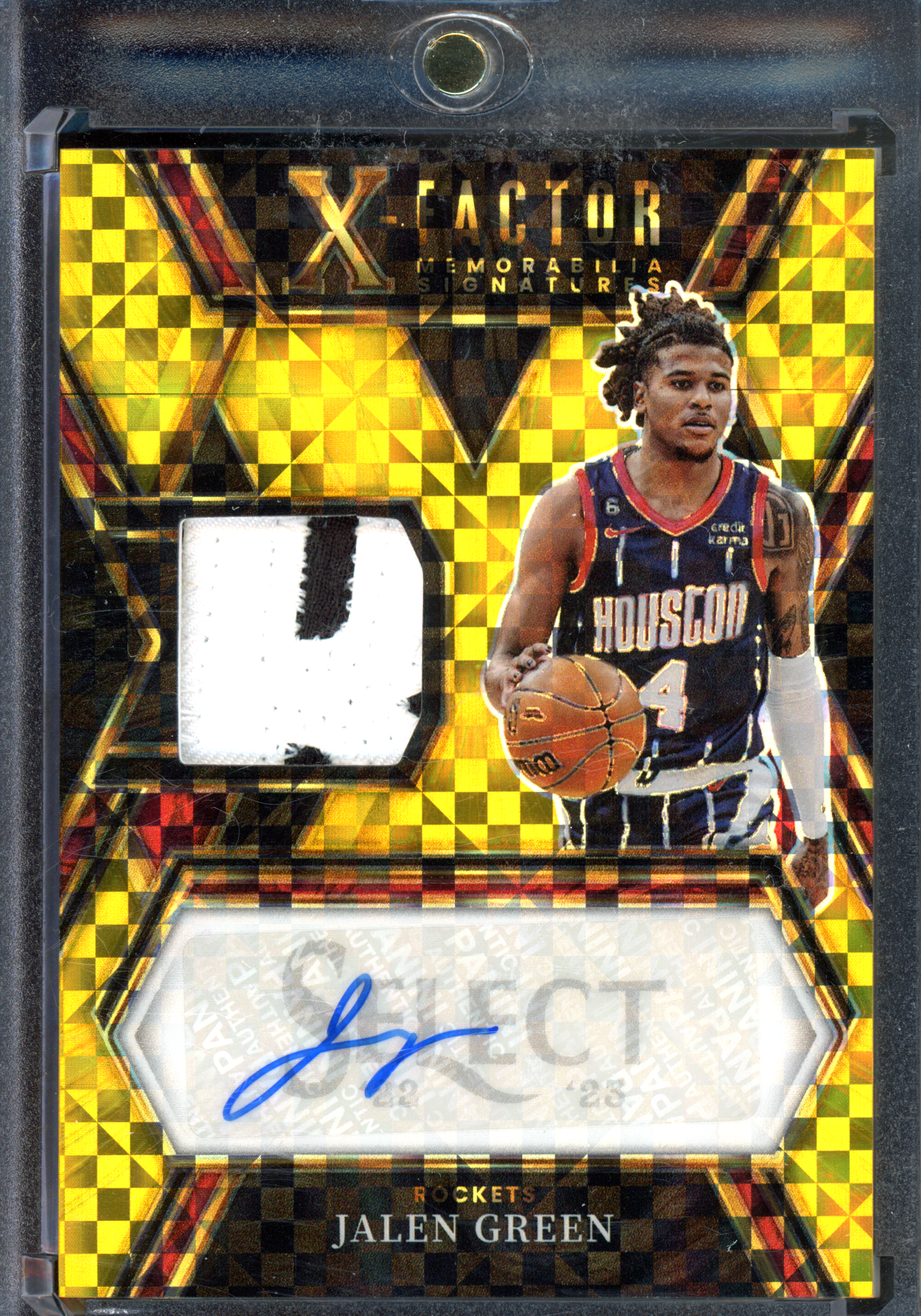 Jalen Green X-Factor Gold Autogramm mit Trikotstück - Limitiert auf 10 (Jersey Number) I 2022-23 Panini Select