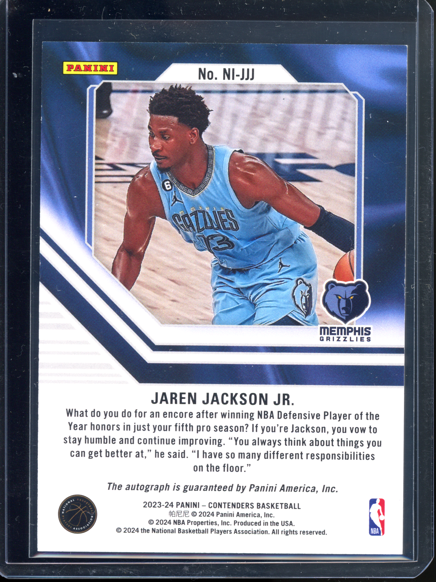 Jaren Jackson Jr. Autogramm NBA Ink - Limitiert auf 75 (Jersey Number & Sticker) I 2023-24 Contenders