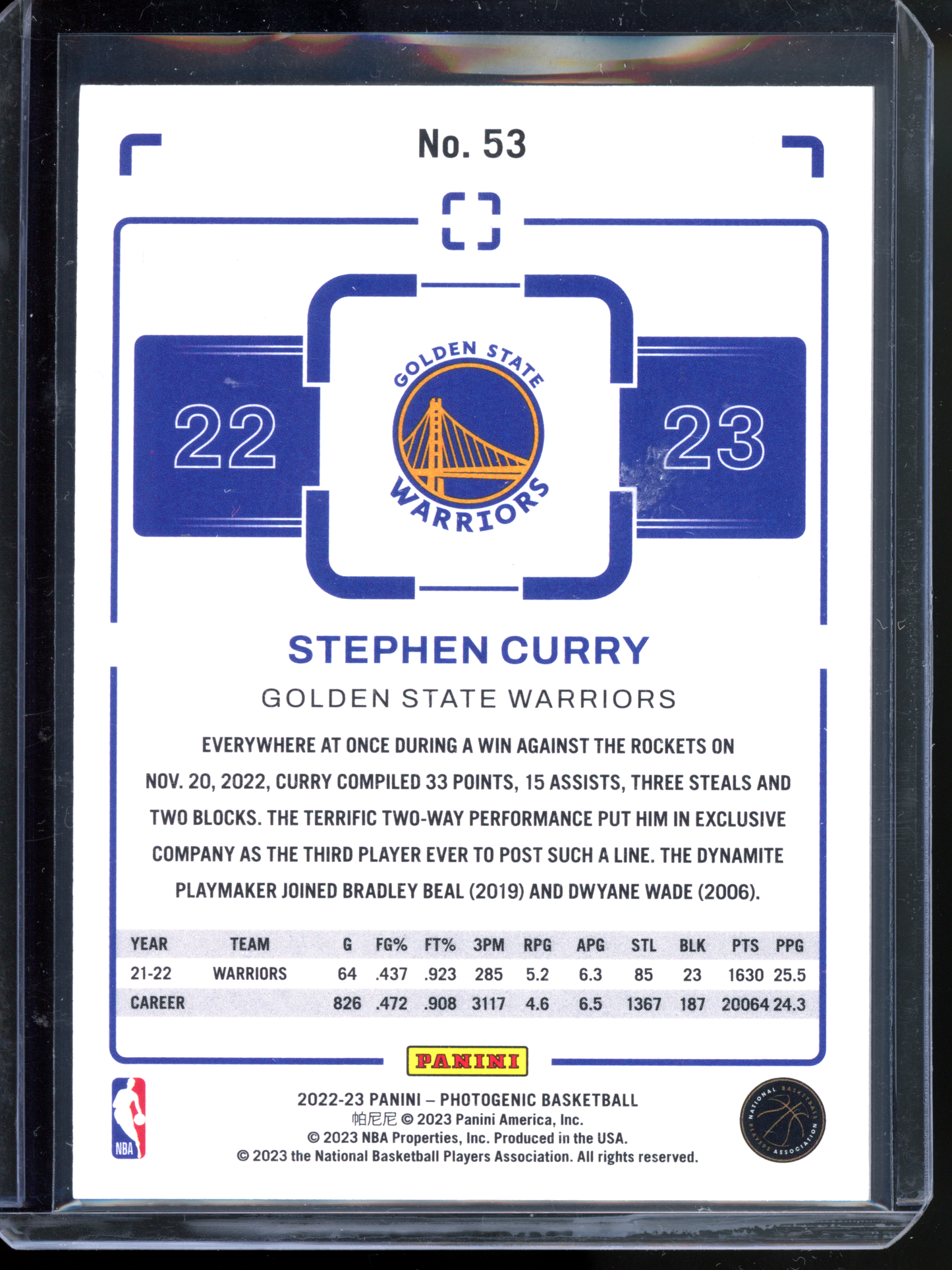 Stephen Curry Photogenic - Limitiert auf 99 I 2022-23 Panini