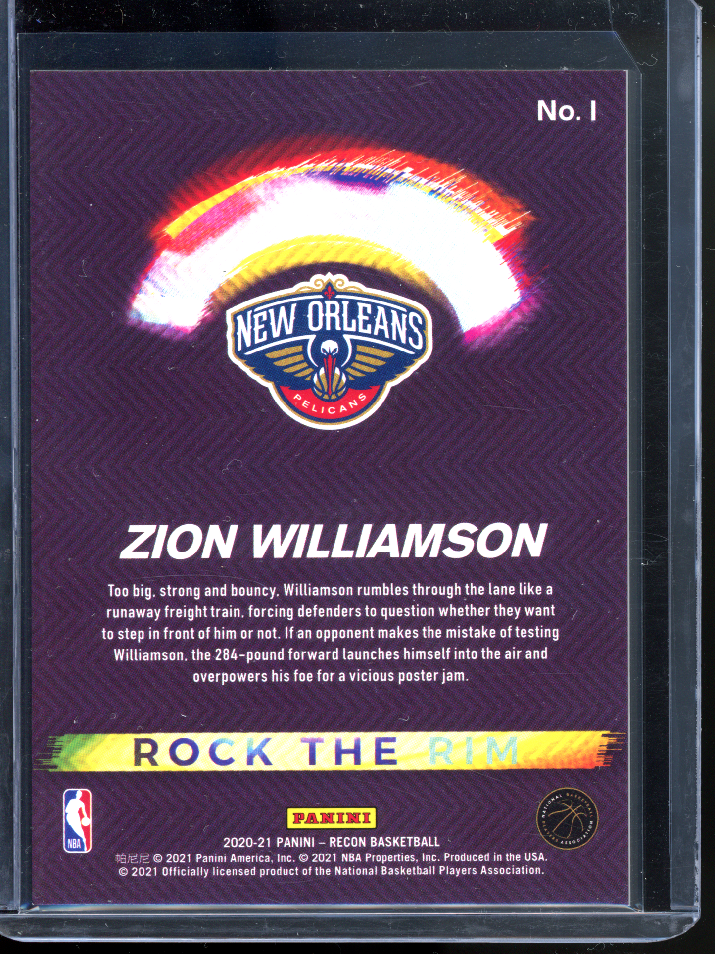 Zion Williamson Rock The Rim Blue - Limitiert auf 99 I 2020-21 Panini Recon