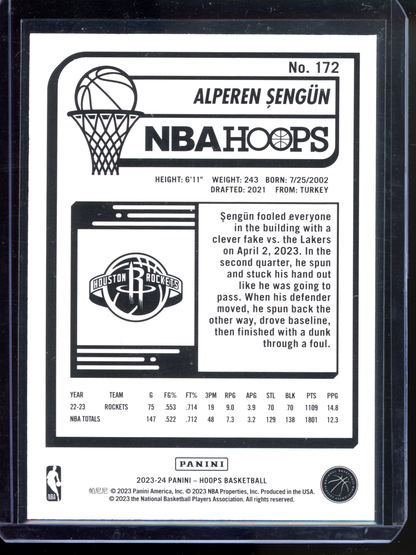 Alperen Sengün Silver - Limitiert auf 199 I 2023-24 Panini NBA Hoops