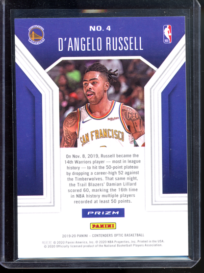 D'Angelo Russell Playing The Numbers Game Blue Ice I 2019-20 Panini Contenders Optic