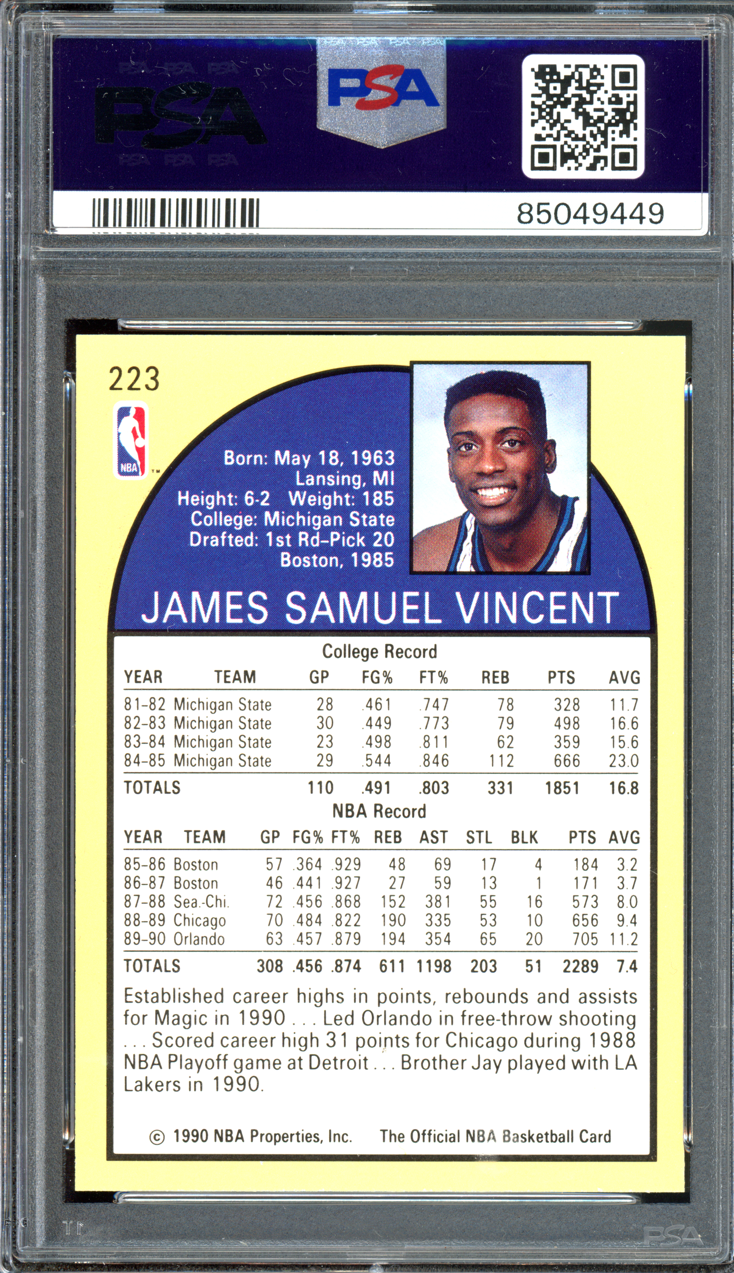 Sam Vincent & Michael Jordan mit der Trikotnummer 12 PSA 9 I 1990 NBA Hoops